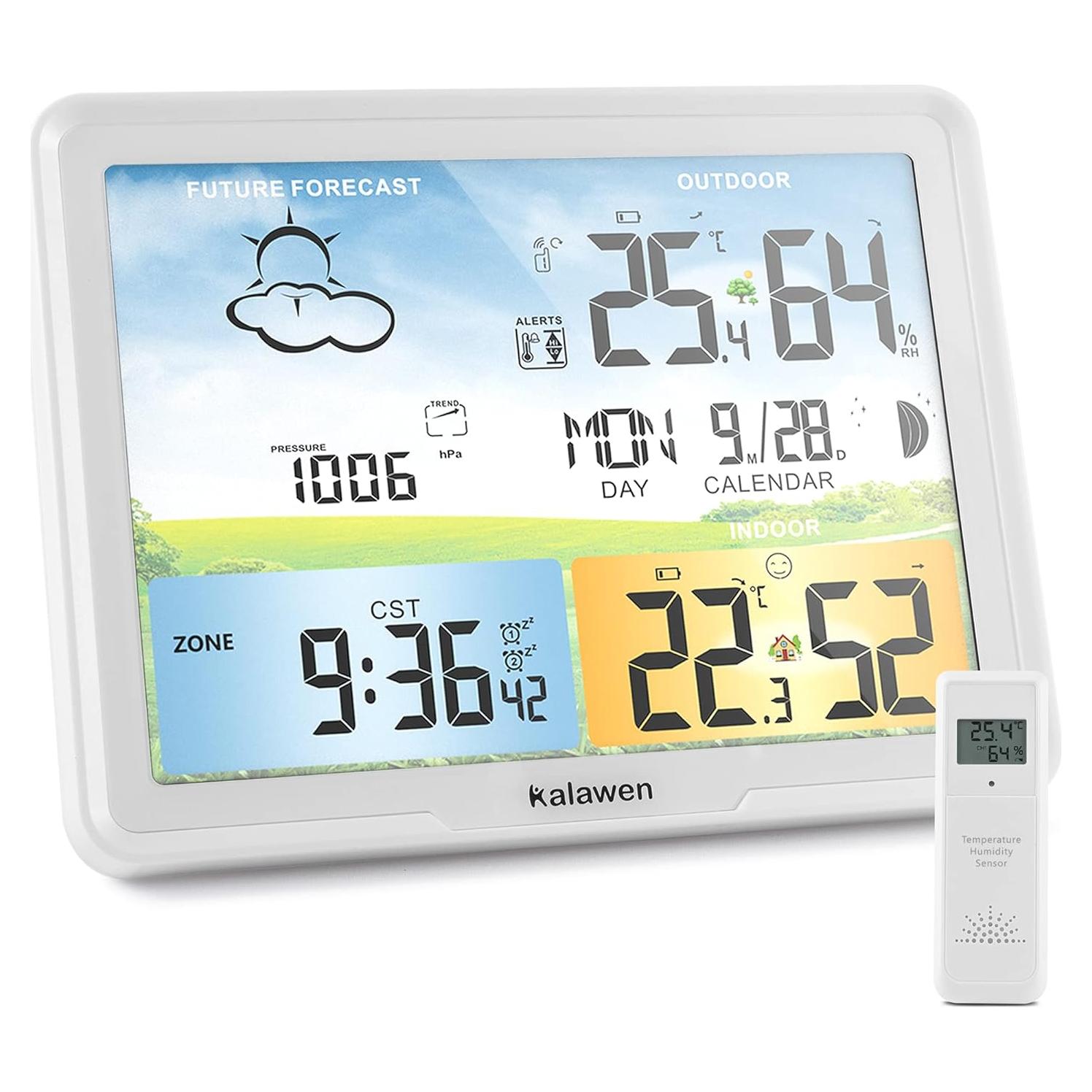 Estación Meteorológica Inalámbrica Kalawen con Reloj Atómico y Sensor