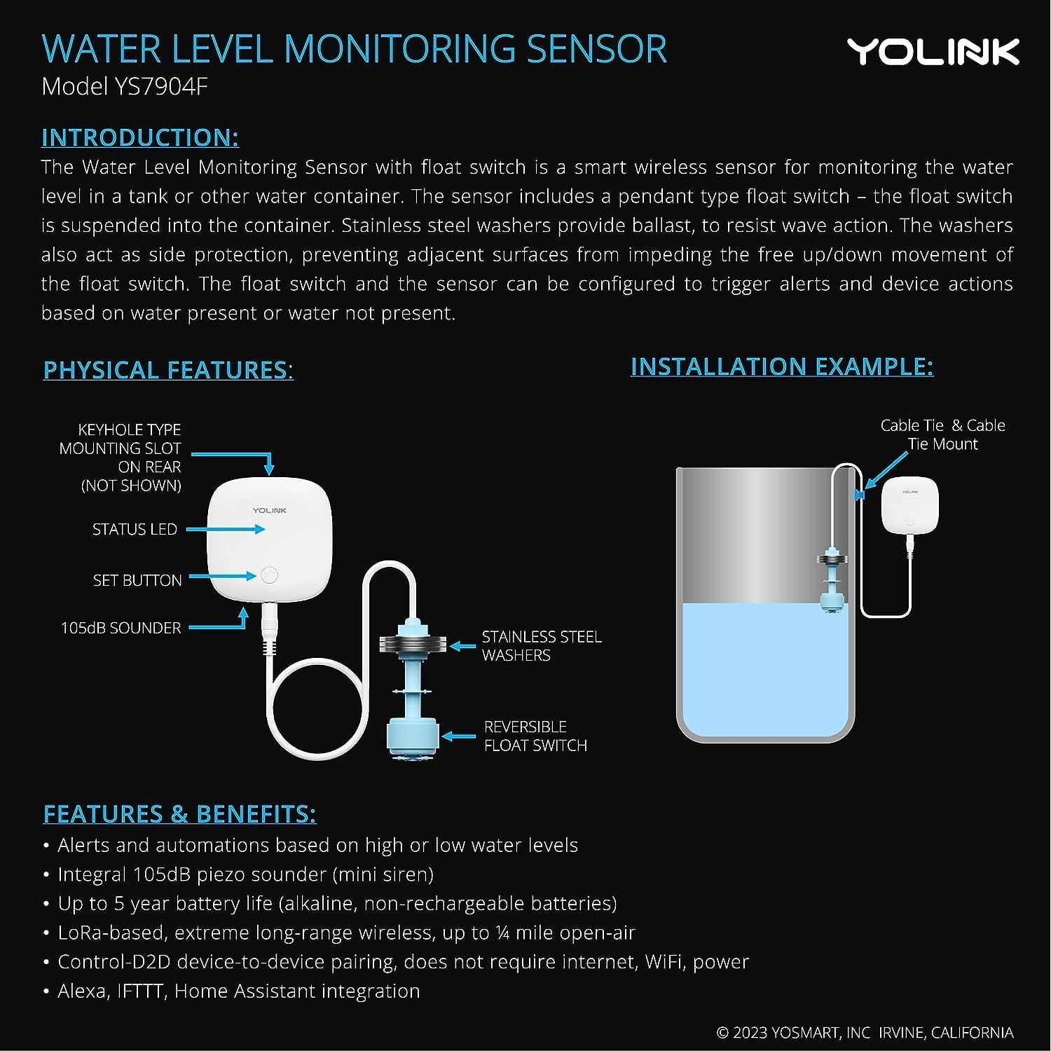 Sensor de Nivel de Agua Inalámbrico YoLink YS7904, 105dB