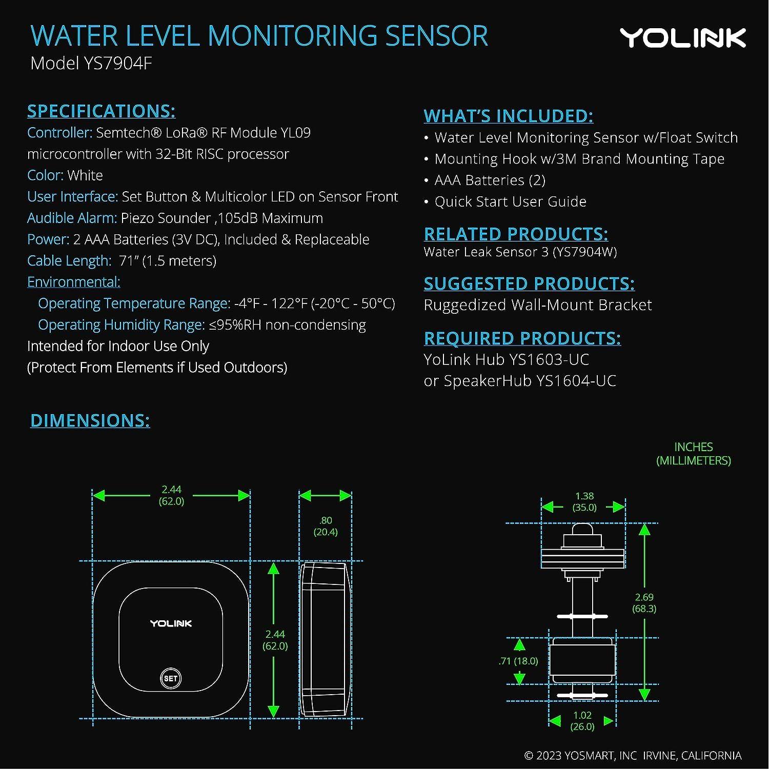 Sensor de Nivel de Agua Inalámbrico YoLink YS7904, 105dB