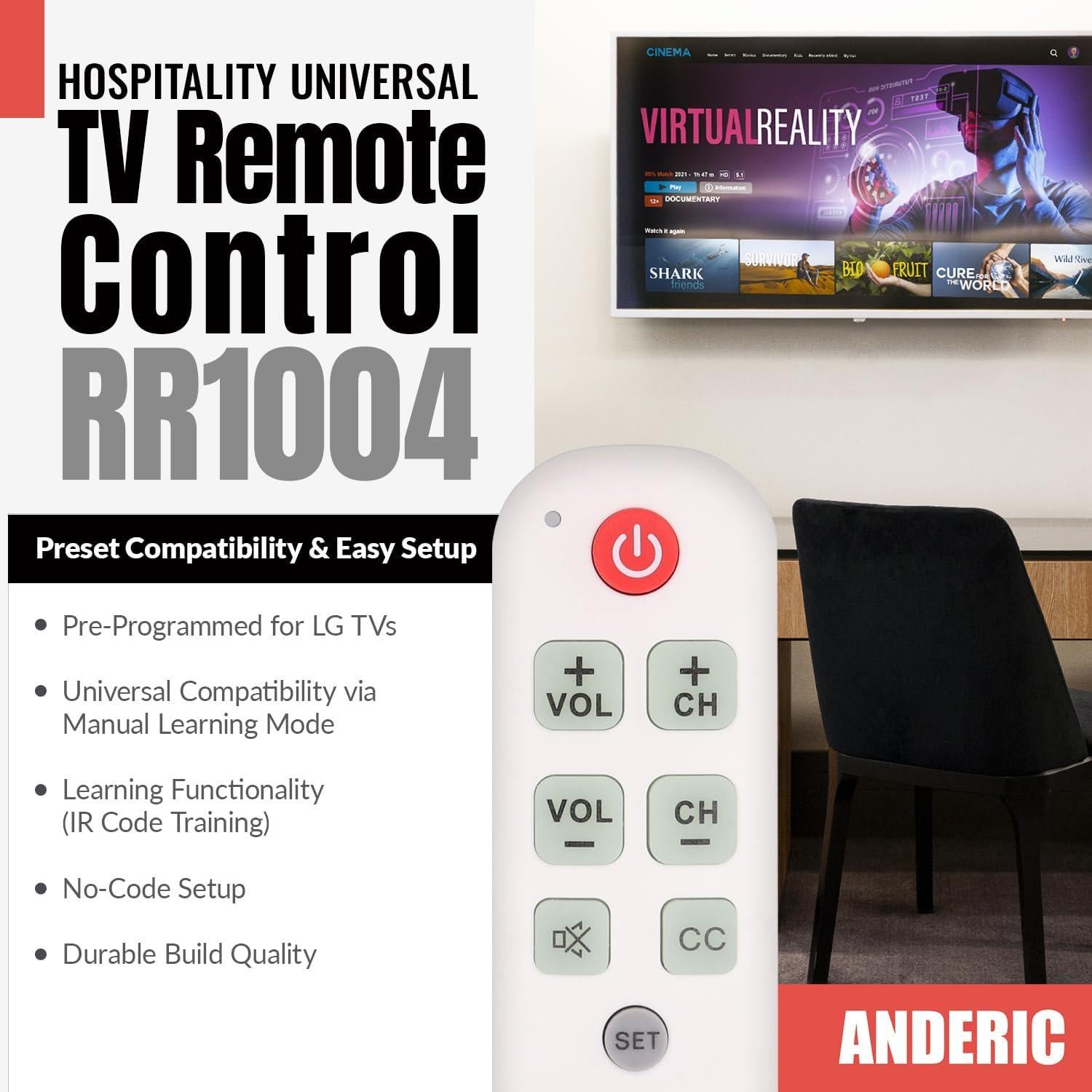 Control Remoto Universal Anderic RR1004 - 2 Paquete, Teclas Grandes