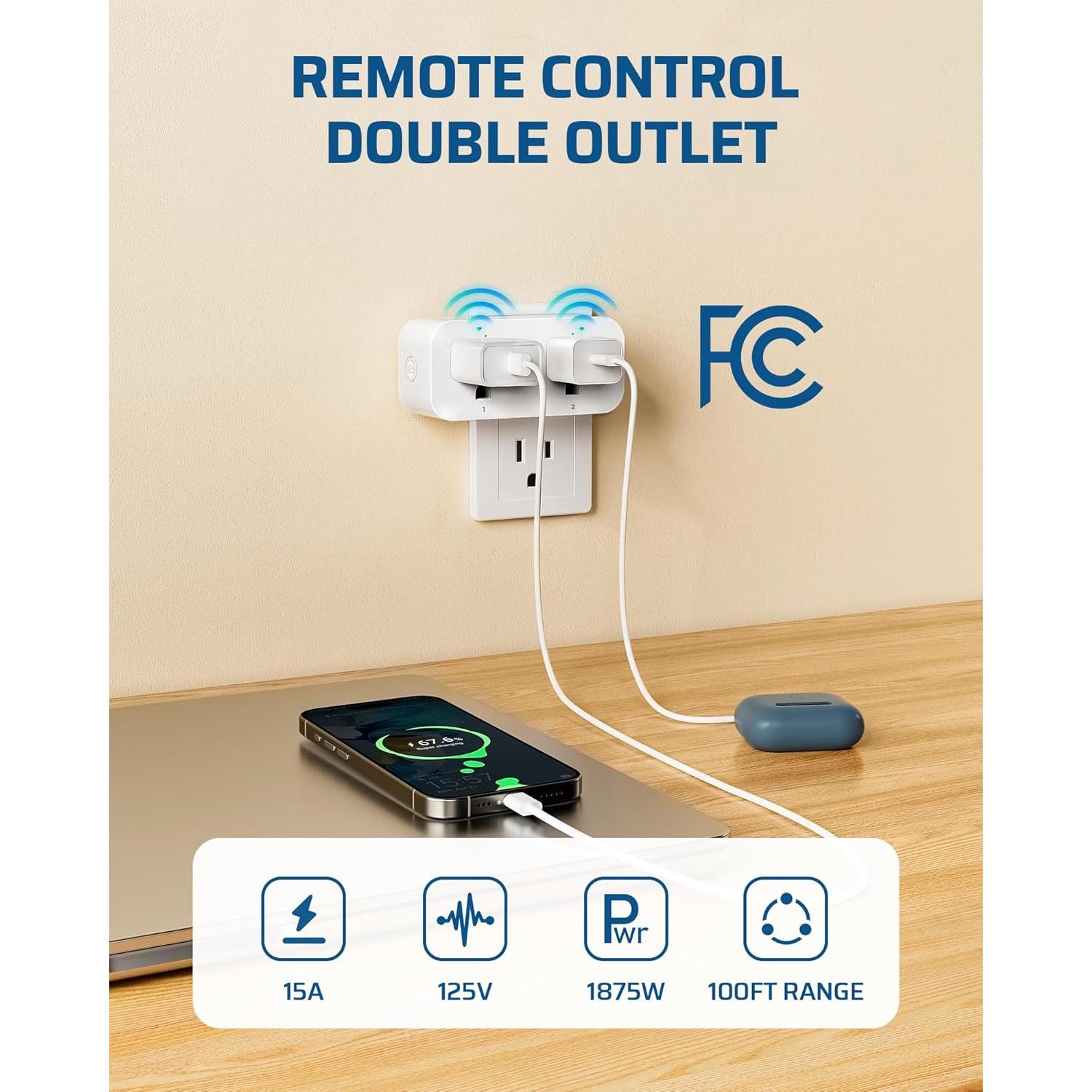 Enchufe de Control Remoto Dewenwils IT106 - 2 Enchufes Dobles