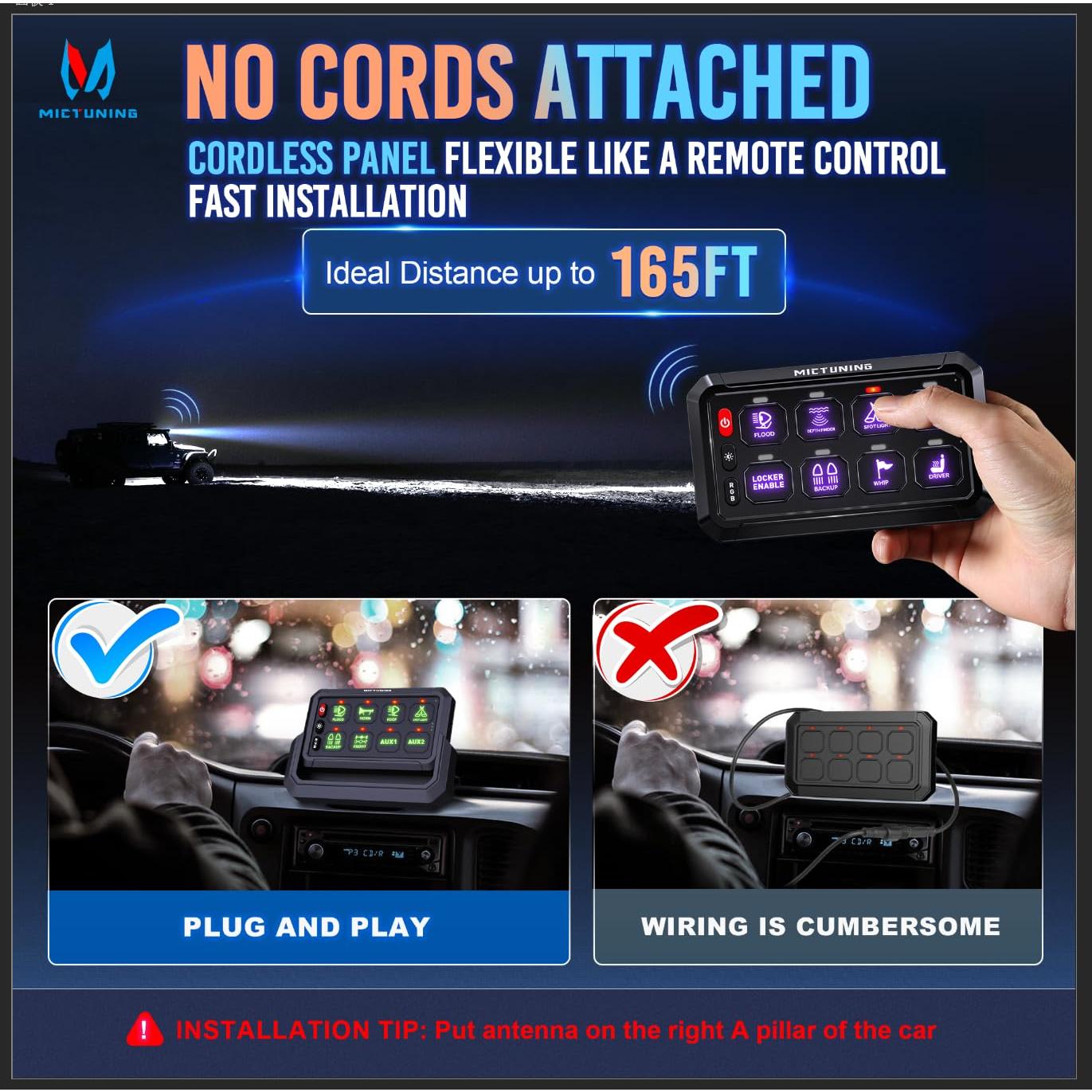 Panel de Interruptores RGB Inalámbrico MICTUNING 8 Gang 720W