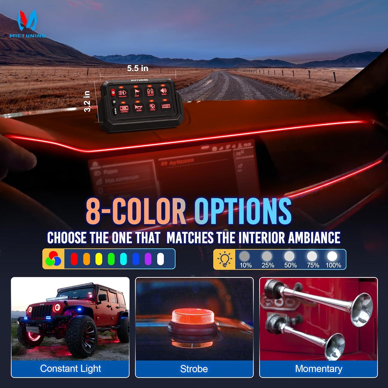 Panel de Interruptores RGB Inalámbrico MICTUNING 8 Gang 720W