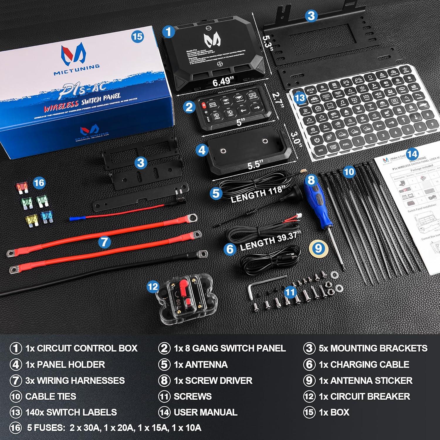Panel de Interruptores RGB Inalámbrico MICTUNING 8 Gang 720W