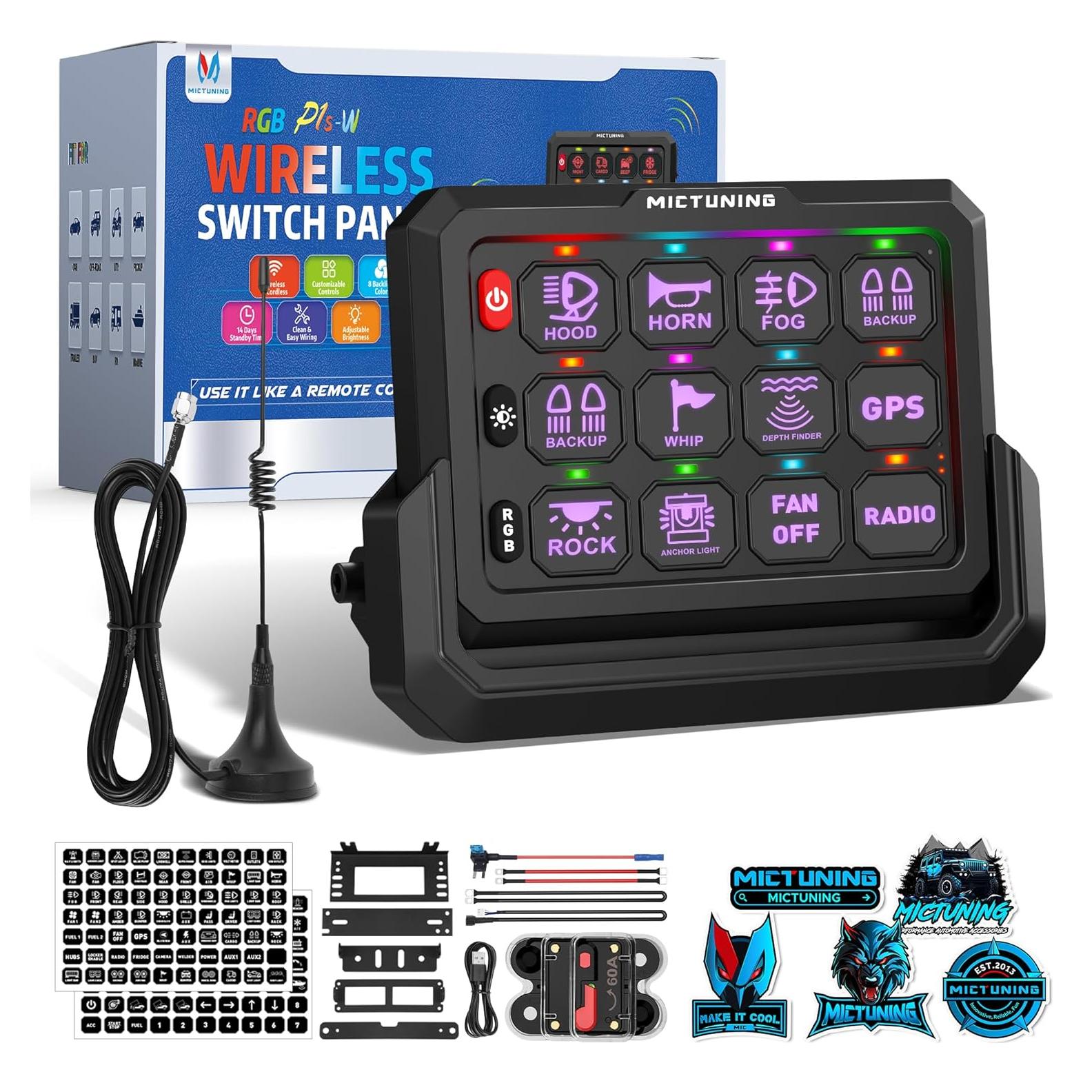 Panel de Interruptores Inalámbrico MICTUNING 12 Gang RGB 100m
