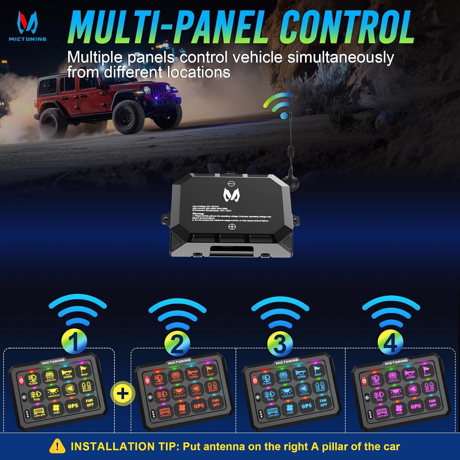 Panel de Interruptores Inalámbrico MICTUNING 12 Gang RGB 100m