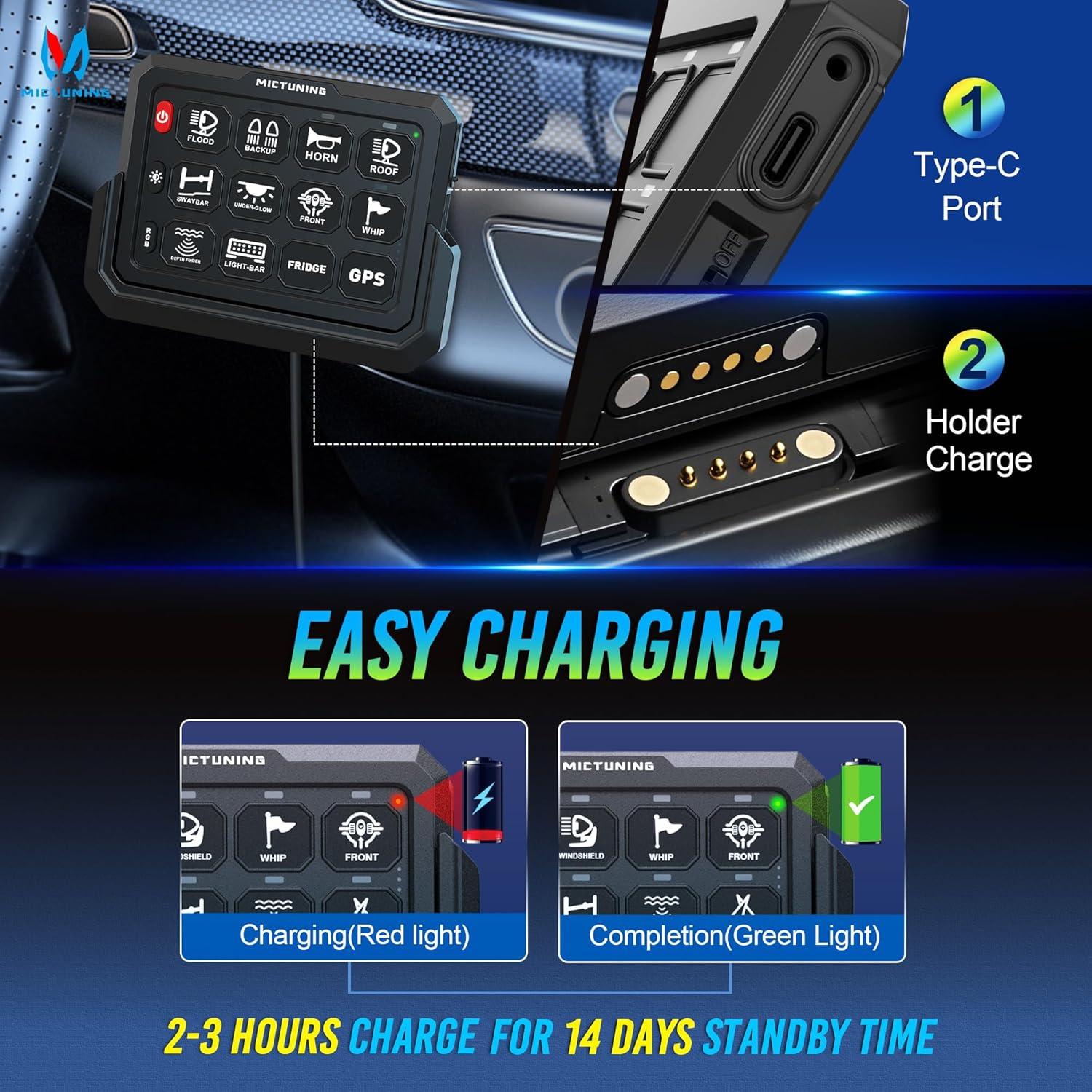 Panel de Interruptores Inalámbrico MICTUNING 12 Gang RGB 100m