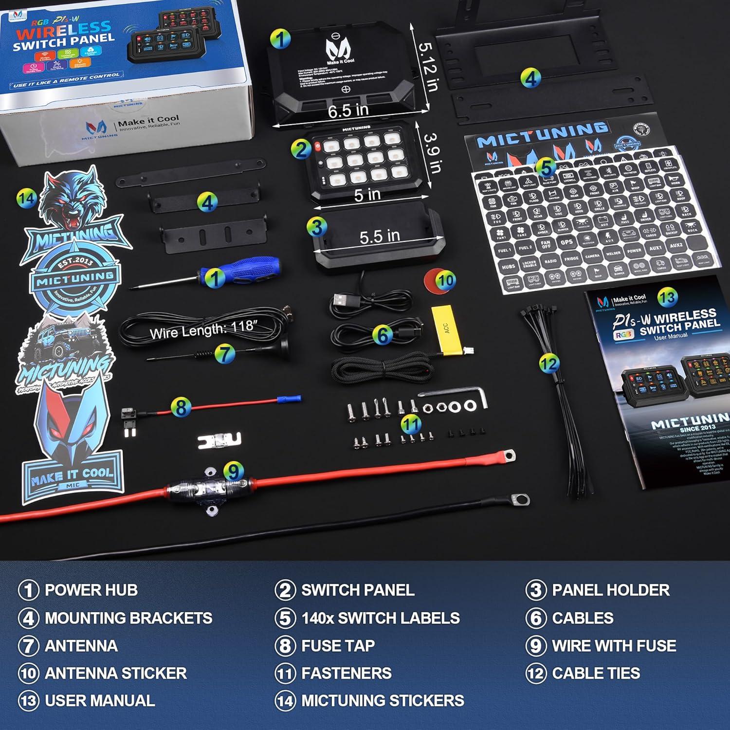 Panel de Interruptores Inalámbrico MICTUNING 12 Gang RGB 100m