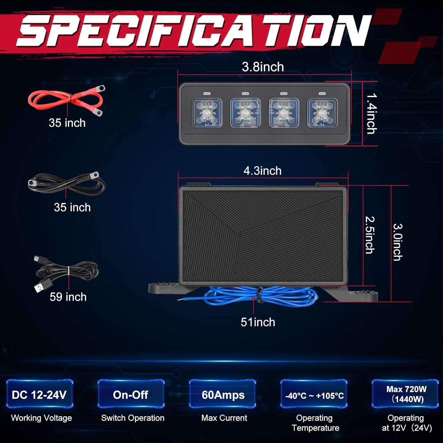 Panel de Interruptores Inalámbrico OFFROADTOWN 4 Gang LED