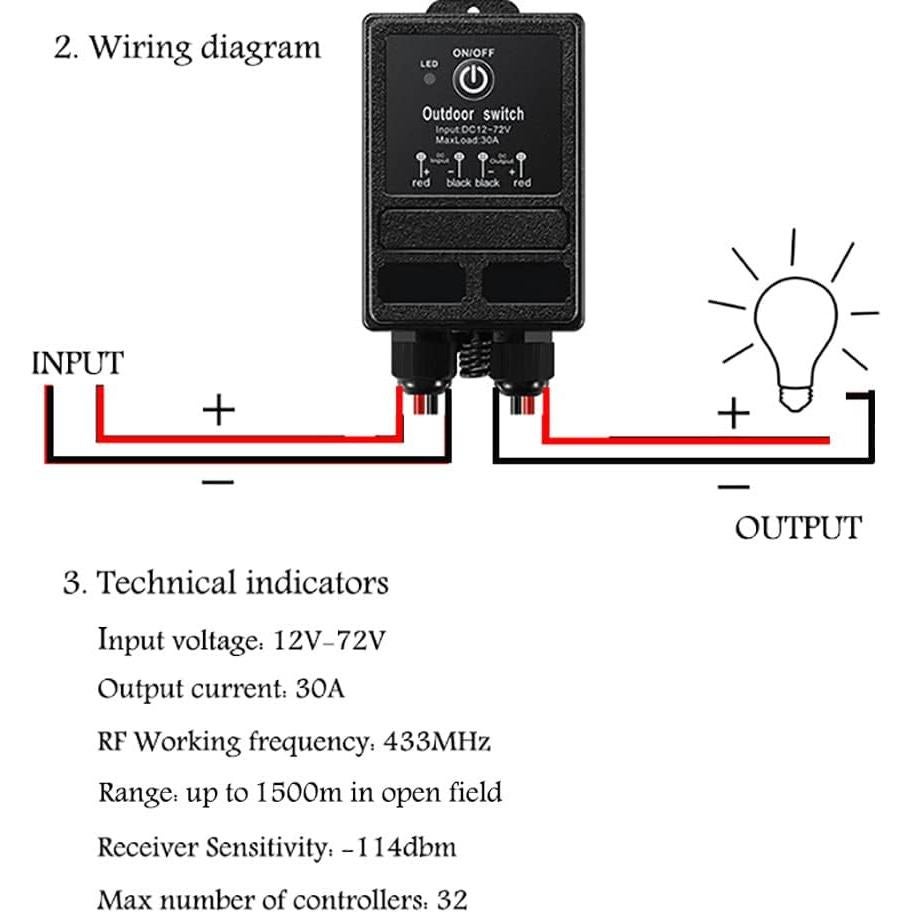 Interruptor Remoto Inalámbrico ZHOFONET IP65 40A DC12V-72V