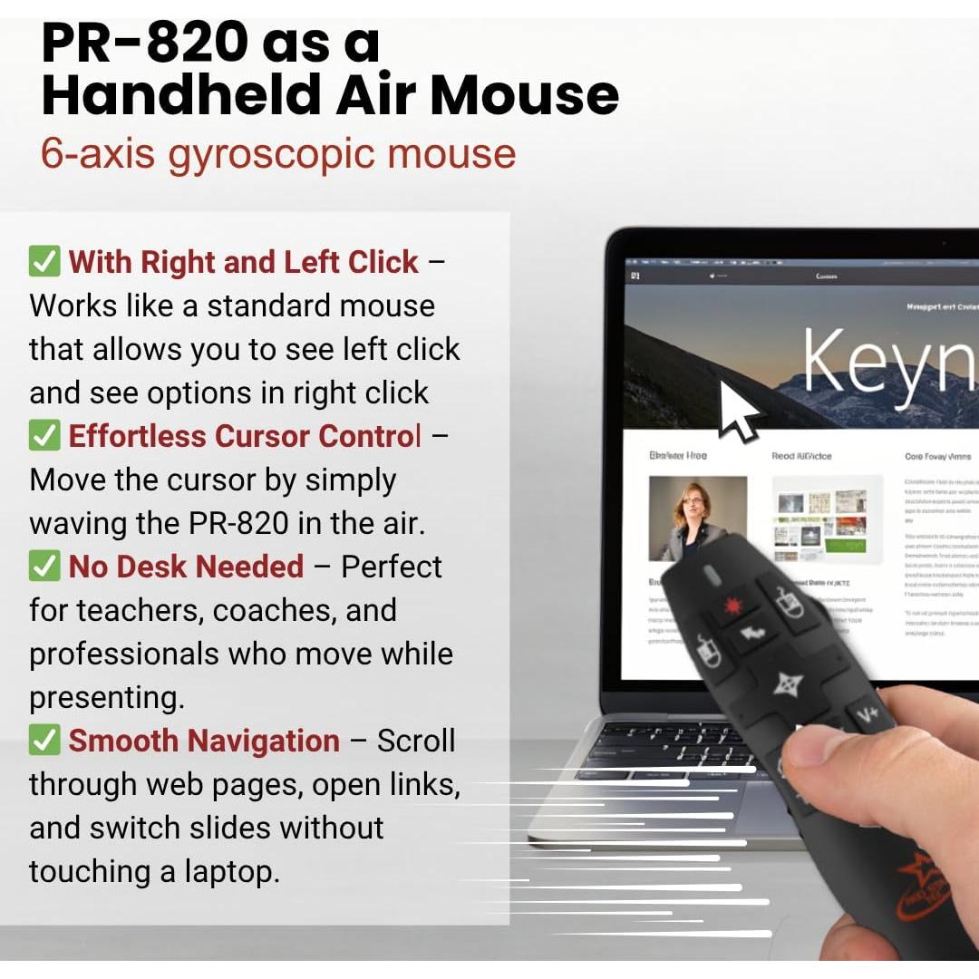 Control Remoto Inalámbrico PR-820 con Puntero Láser y Ratón Aéreo
