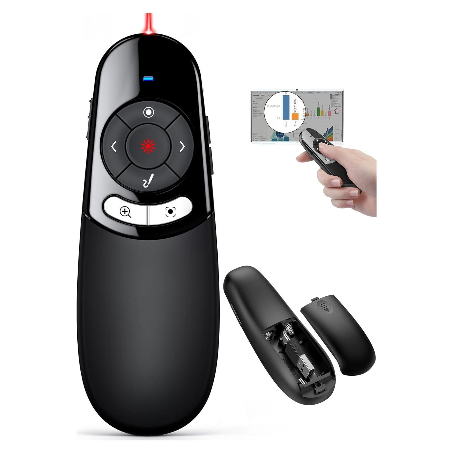 Puntero Inalámbrico DINOSTRIKE 2 en 1 USB A y C con Lupa