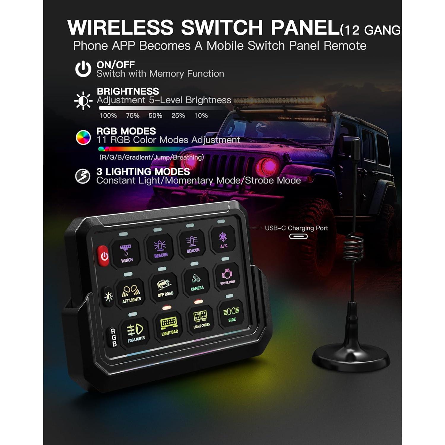 Panel de Interruptores Inalámbrico RGB 12 Gang HulkGoo 12V/24V