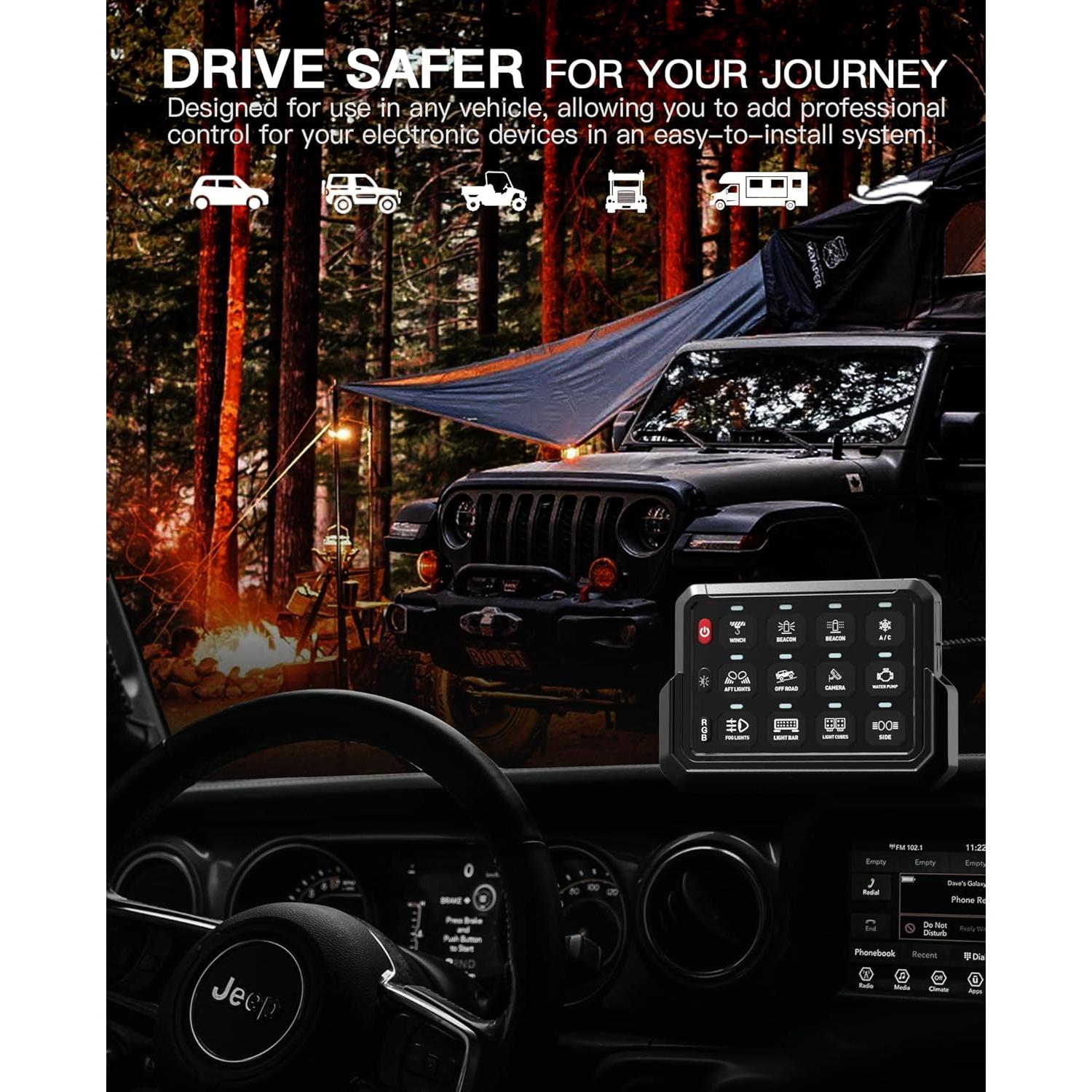 Panel de Interruptores Inalámbrico RGB 12 Gang HulkGoo 12V/24V