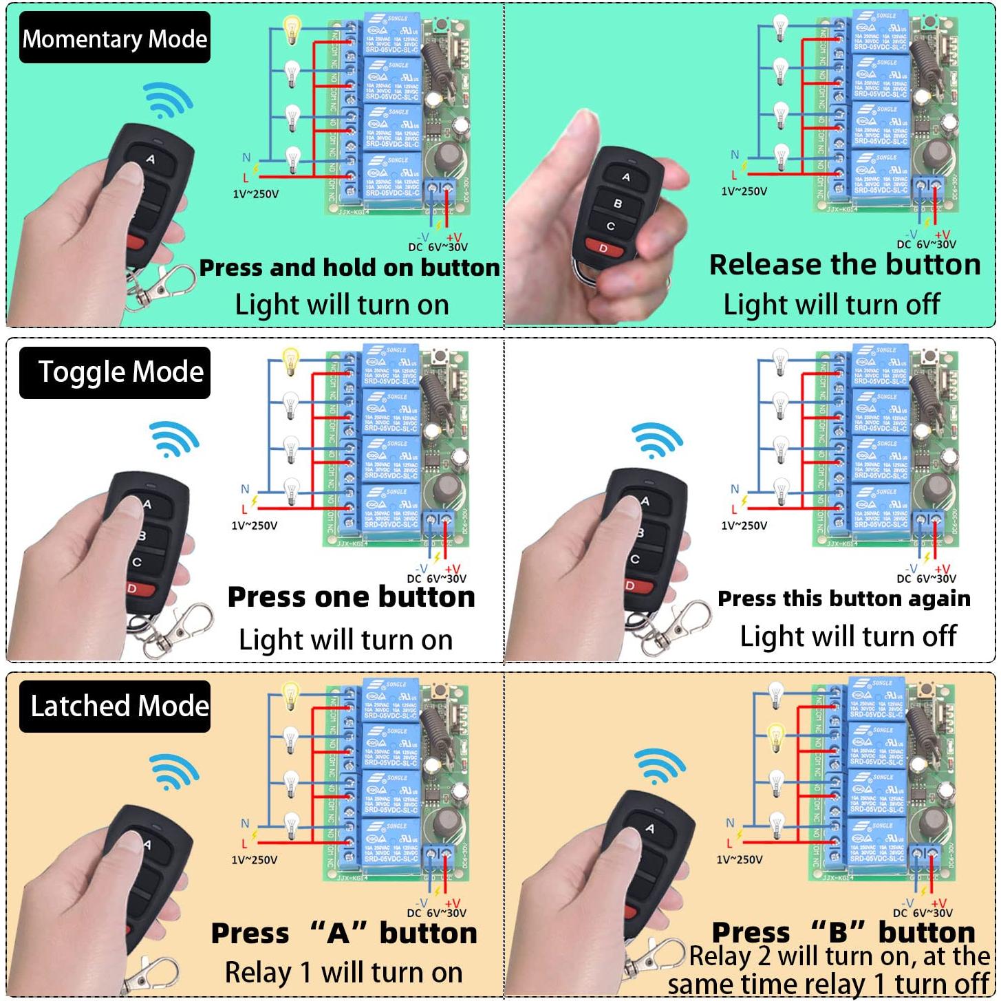 Interruptor Control Remoto Inalámbrico DieseRC 4 Canales 10A