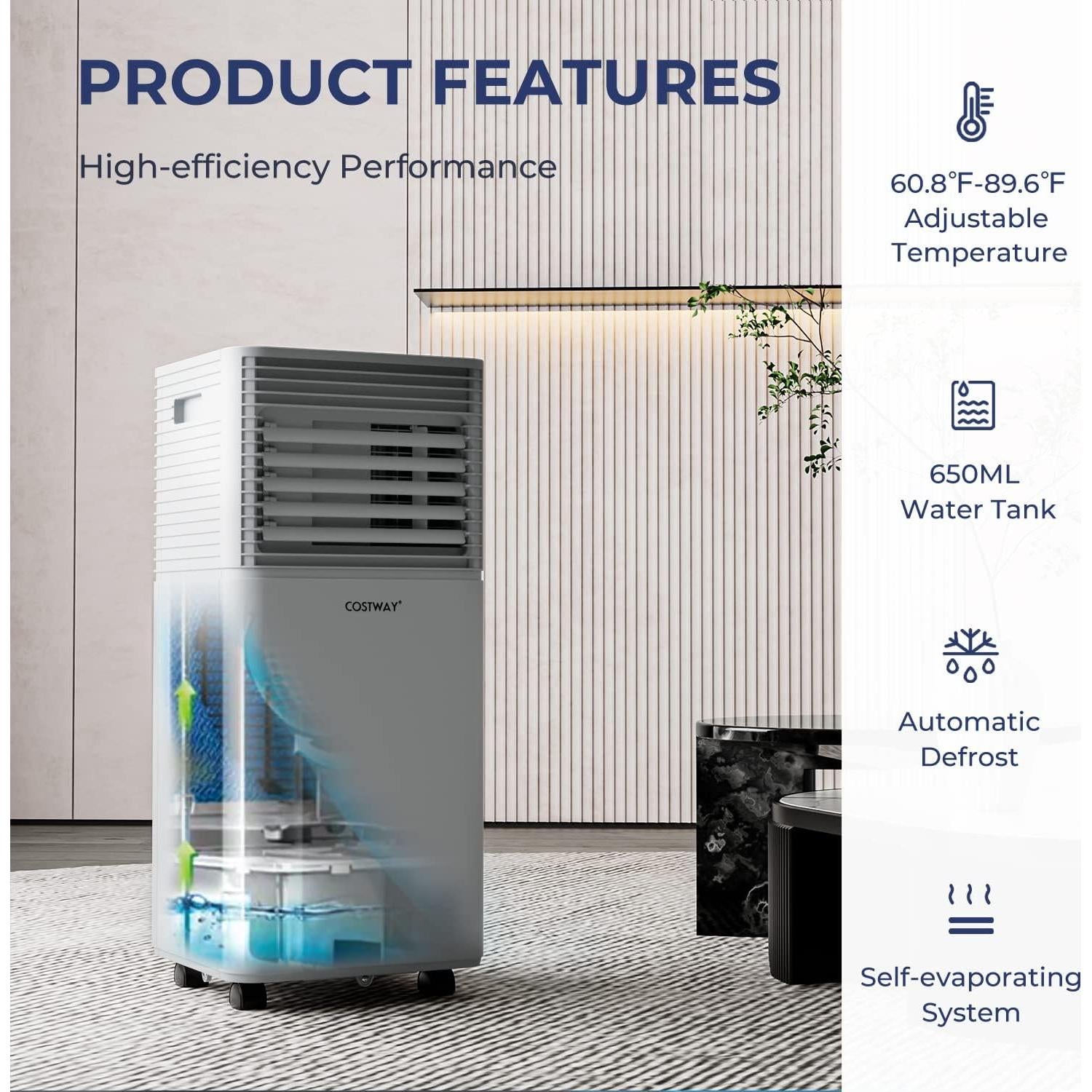 Aire Acondicionado Portátil COSTWAY 10000BTU 32.5m² Gris