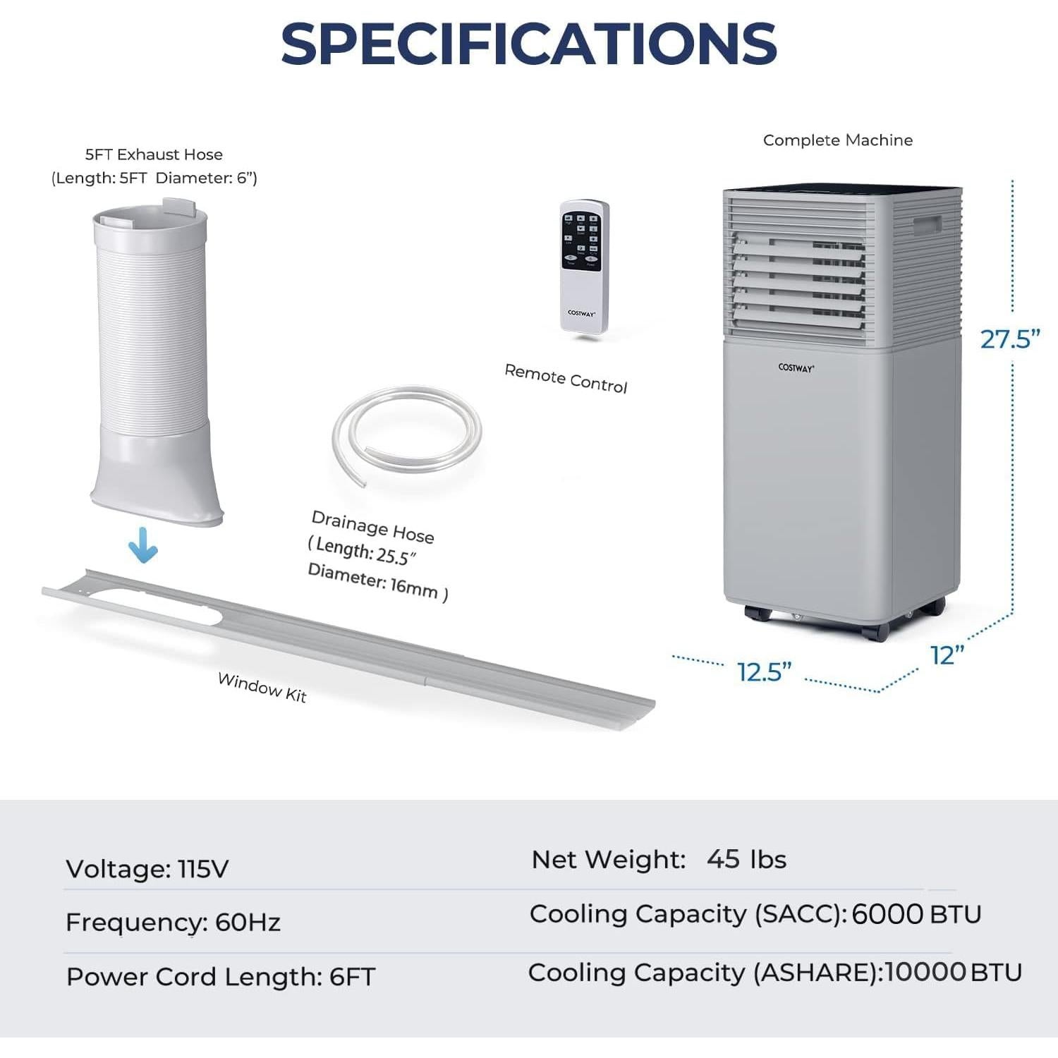 Aire Acondicionado Portátil COSTWAY 10000BTU 32.5m² Gris