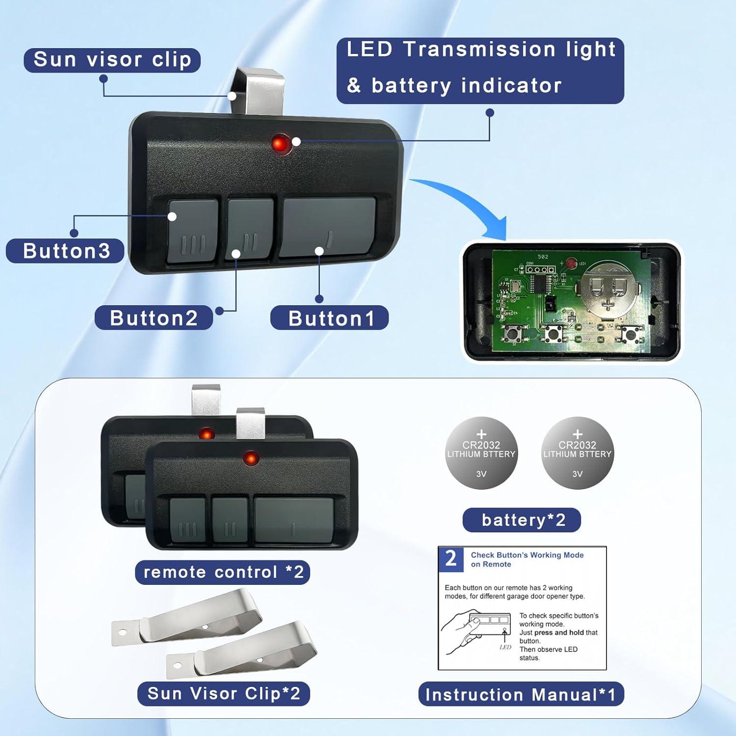 Control Remoto de Garaje QSDIYRF 893MAX - 2 Piezas, 3 Botones