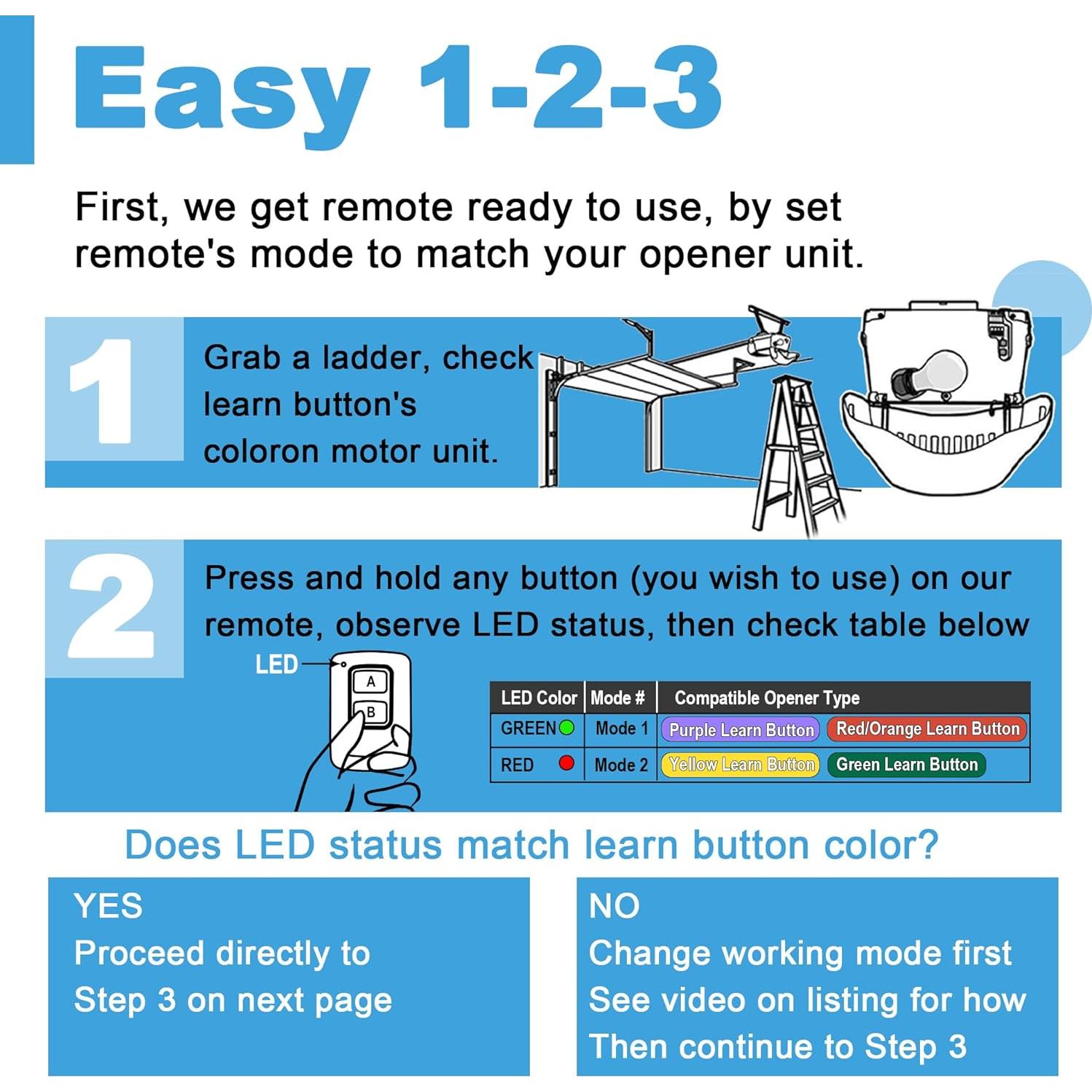Control Remoto de Garaje DDcafor 893Max 2 Piezas con Aprendizaje