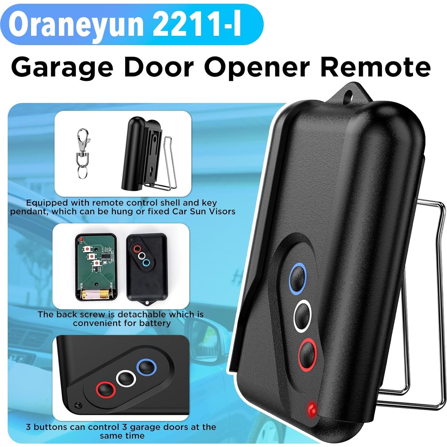 Transmisor remoto de puerta de garaje Oraneyun GD303 - Paquete de 3