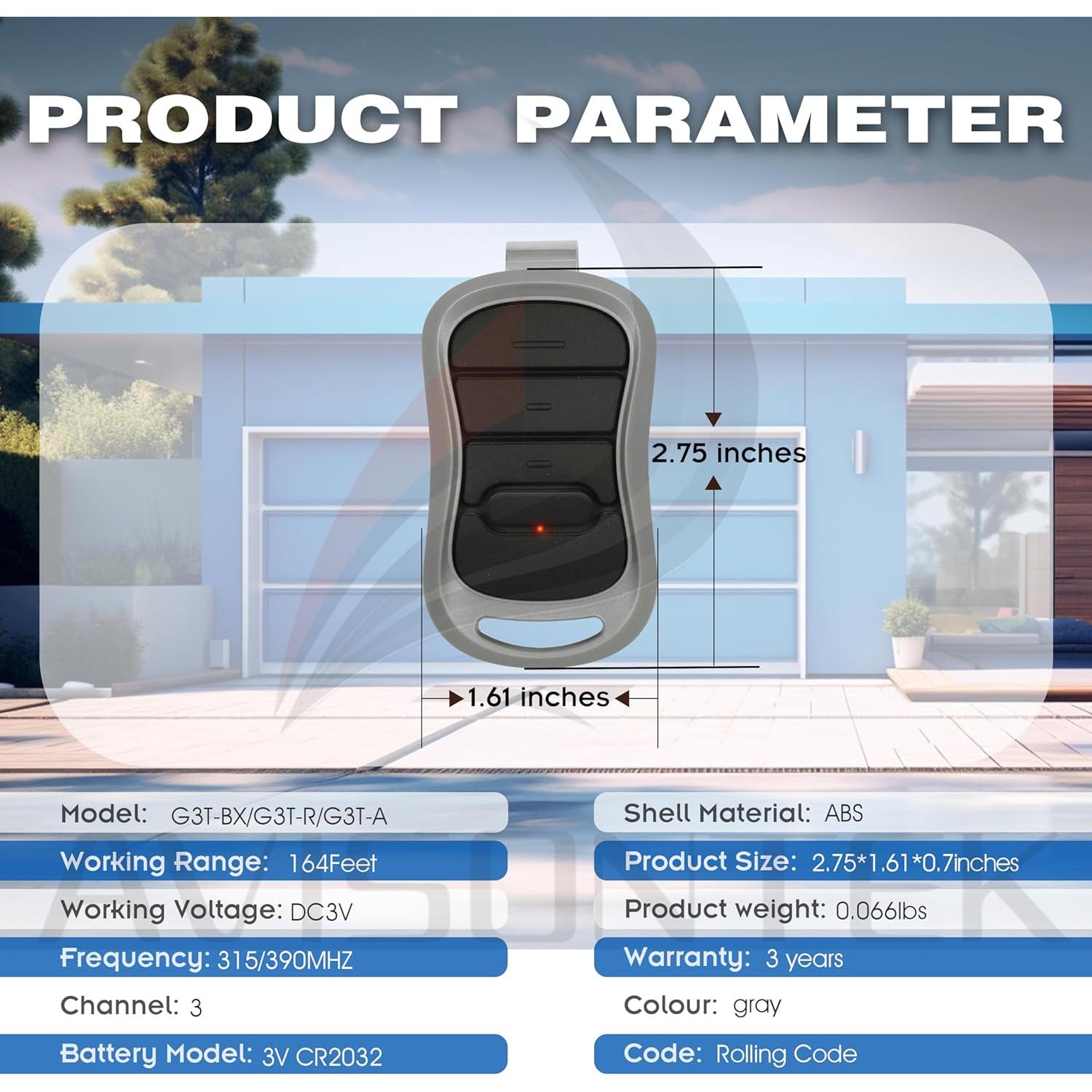Control Remoto de Garaje Genie G3T-A 2X, 315/390MHz, 3 Años Garantía