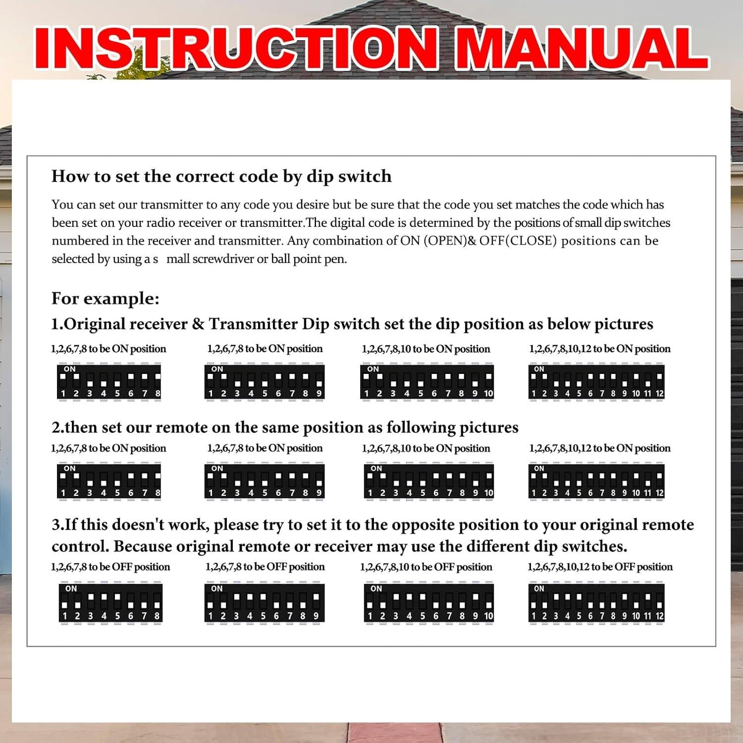 Control Remoto de Puerta de Garaje Kingdder 3 Piezas 300MHz