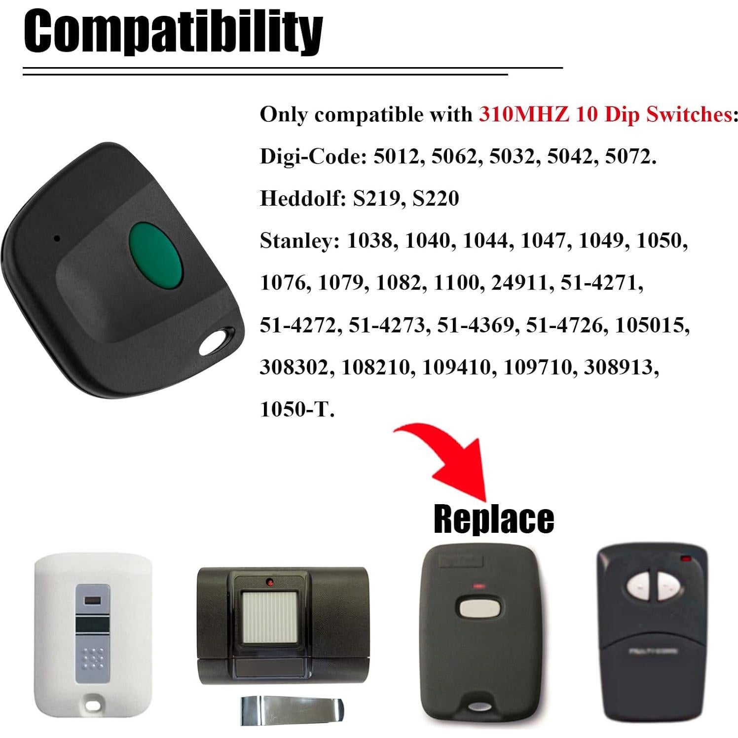 Control Remoto de Puerta de Garaje LAWOOH 310MHz Paquete de 2