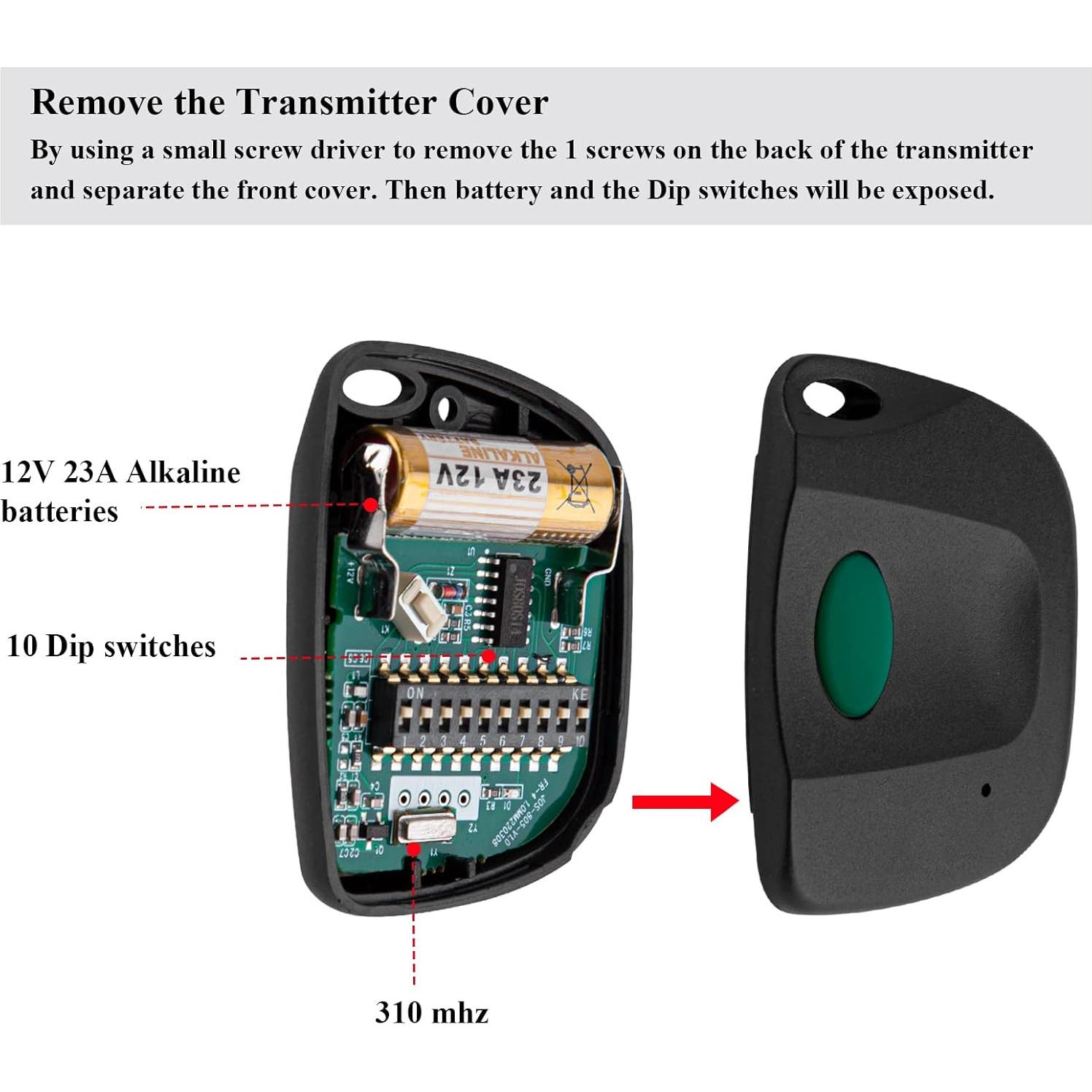 Control Remoto de Puerta de Garaje LAWOOH 310MHz Paquete de 2