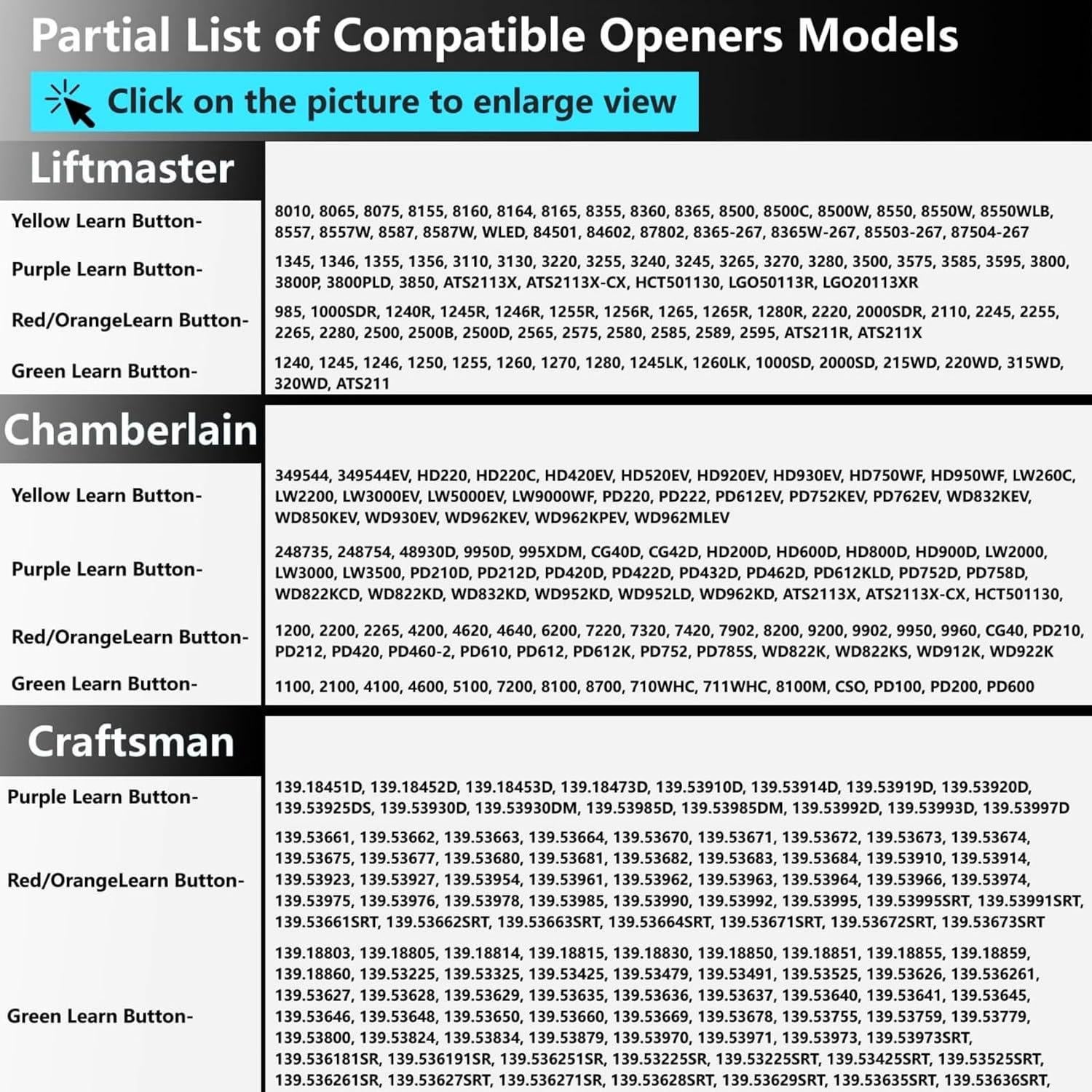 Garage Door Opener Remote for Liftmaster Craftsman Chamberlain Opener with Purple Yellow Red Orange Green Learn Button, Replace for 373LM 973LM 81LM 893LM 893MAX 890MAX 953EV/EVC, Keychain Type