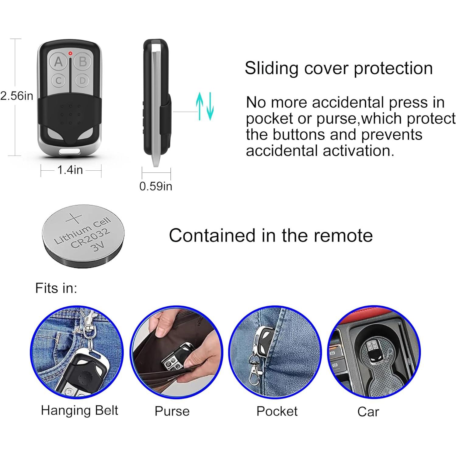 Garage Door Opener Remote for Liftmaster Craftsman Chamberlain Opener with Purple Yellow Red Orange Green Learn Button, Replace for 373LM 973LM 81LM 893LM 893MAX 890MAX 953EV/EVC, Keychain Type
