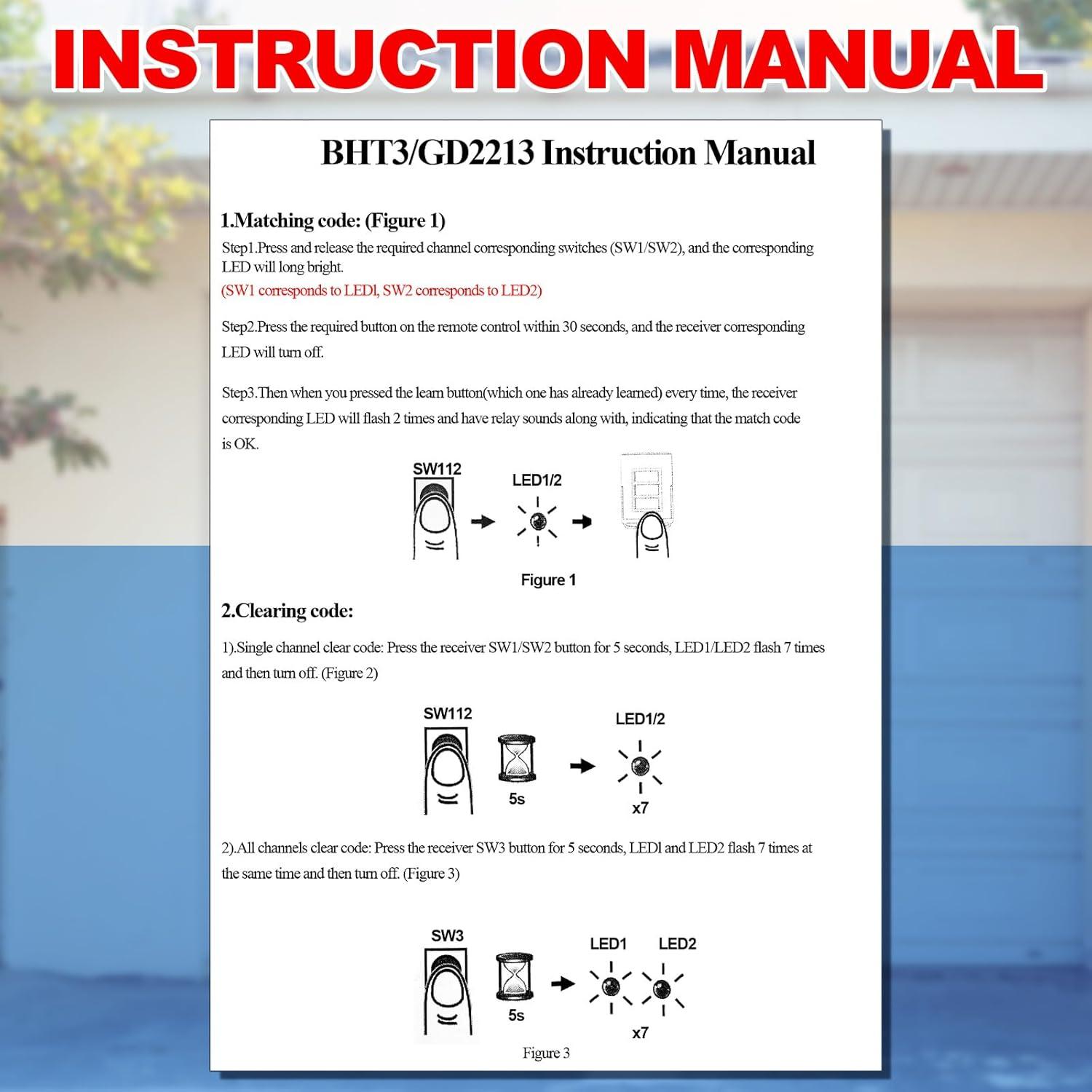 Control Remoto de Puerta de Garaje Kingdder 2 Pcs 2 Botones