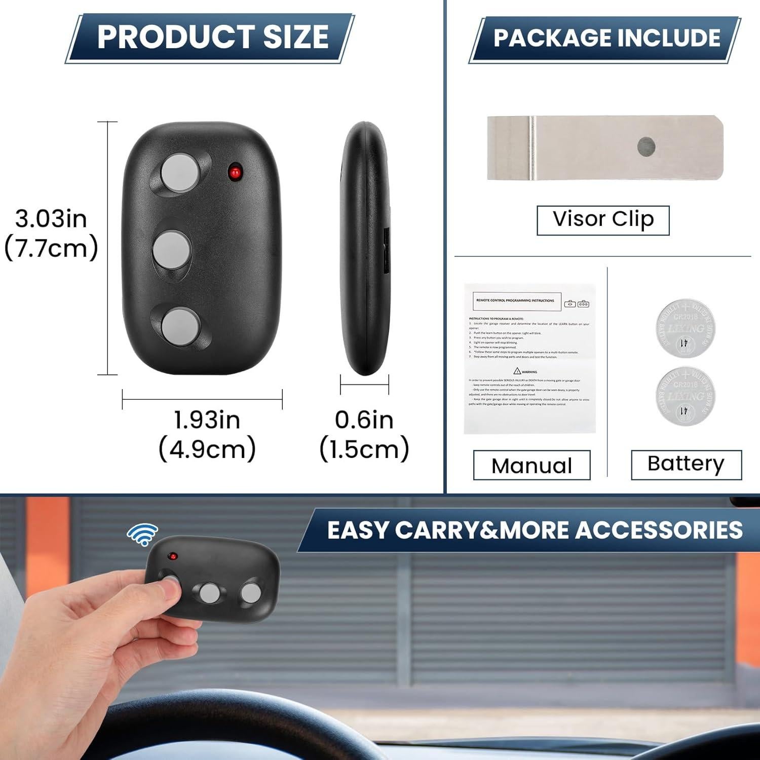 Control Remoto de Puerta de Garaje Micnce MCT-3 3 Botones