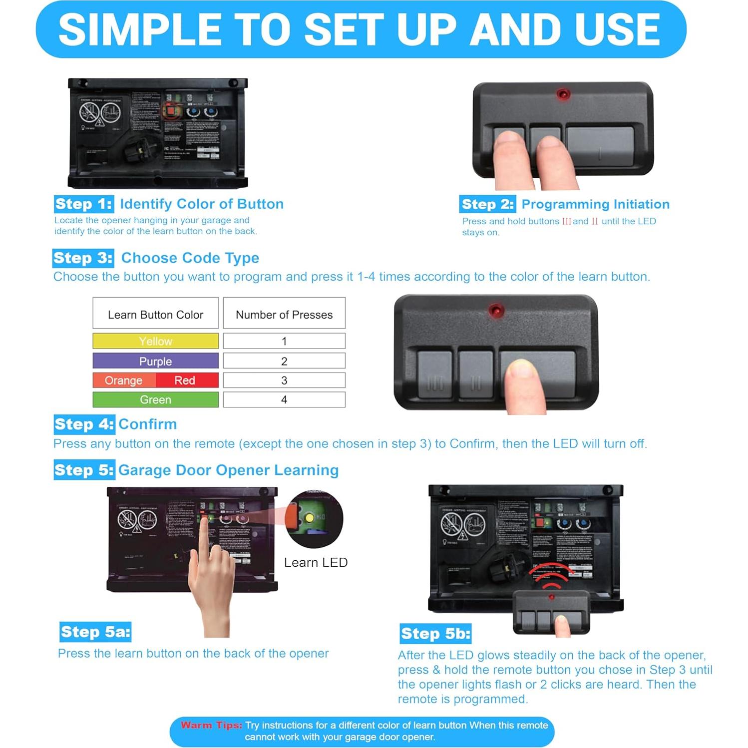 Control Remoto Universal de Garaje AtwoZ 3-pk Compatible