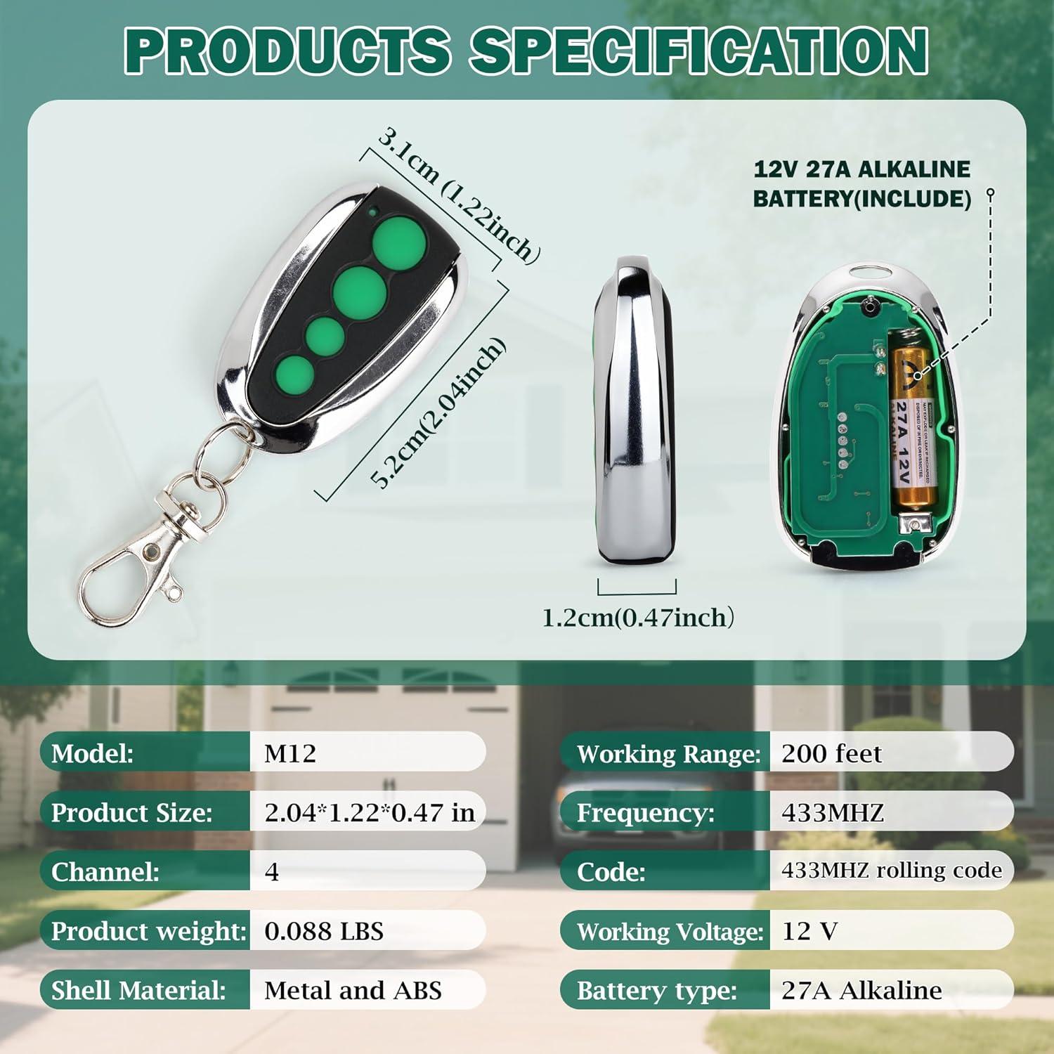 Control Remoto de Puerta M12 Qoroos 433.92 MHz 4 PCS