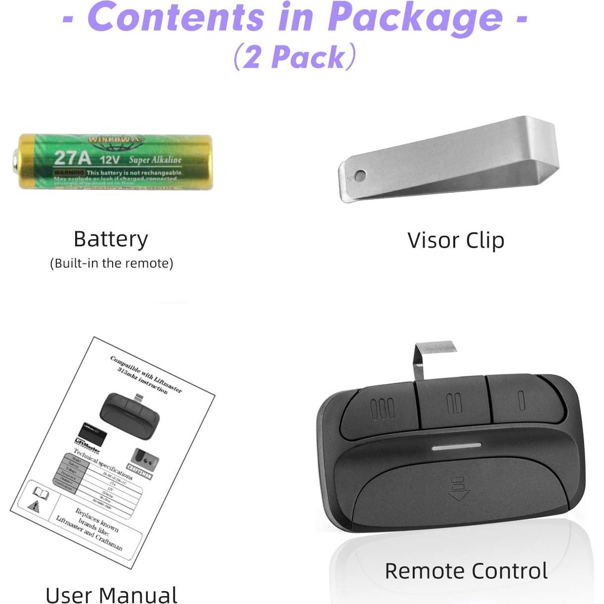 Control Remoto Reemplazo ADBIKI 371LM para Garaje - Paquete de 2