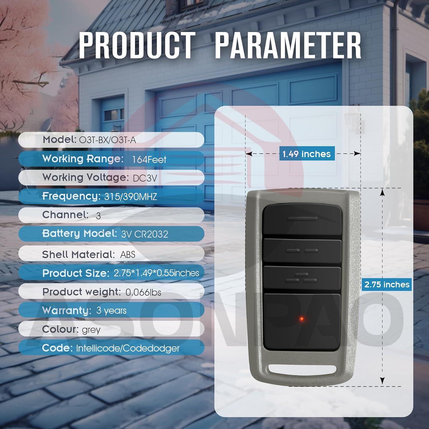 Abridor de Puerta de Garaje Remoto ASONPAO O3T-BX O3T-A 50m