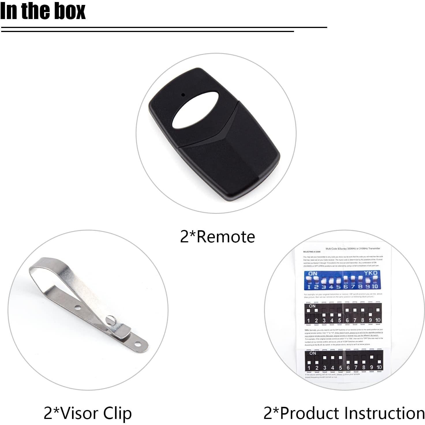 Control Remoto Stanley Paquete de 2 - 10 Interruptores Dip 310MHz