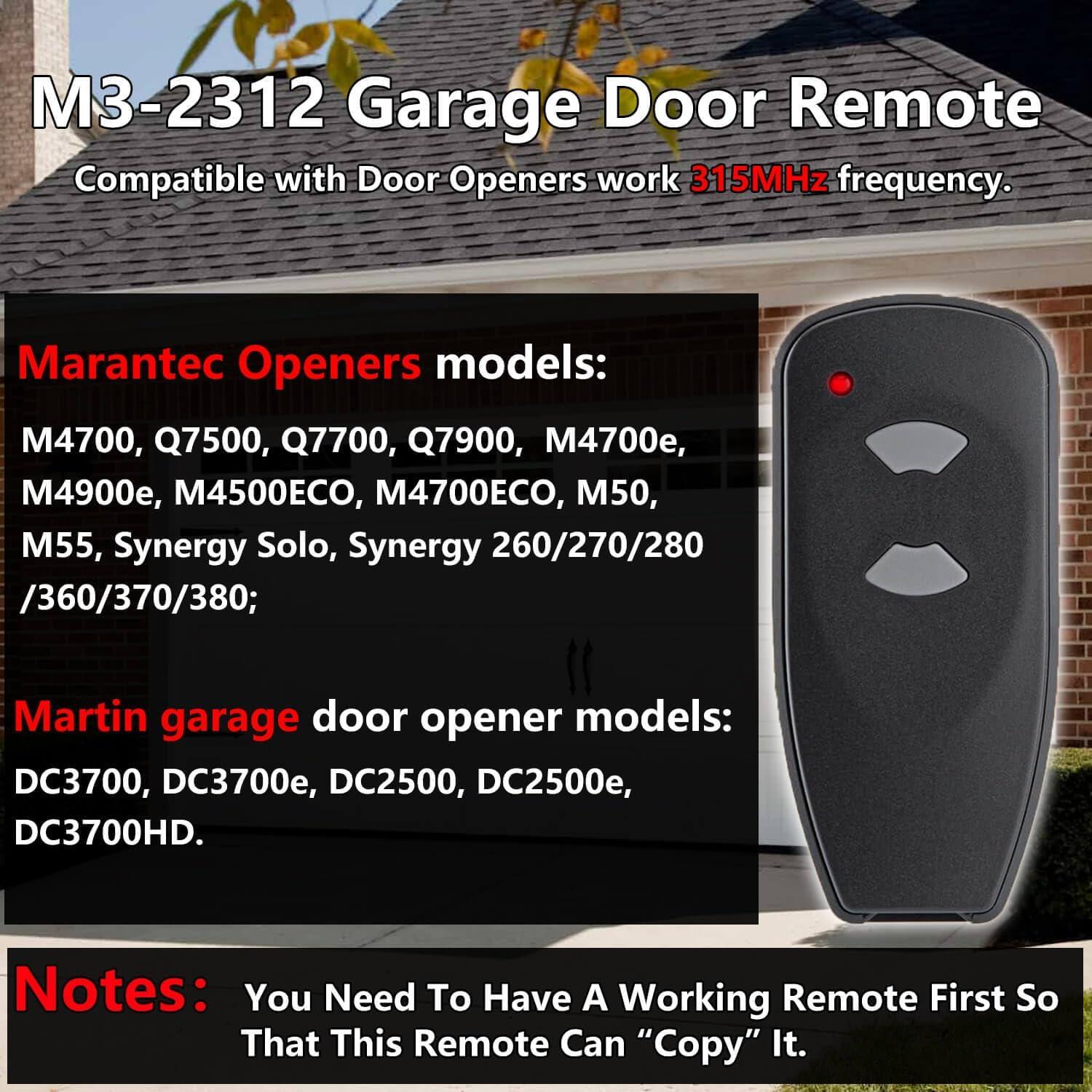 Control Remoto Duplicador para Garaje Marantec Martin 315MHz