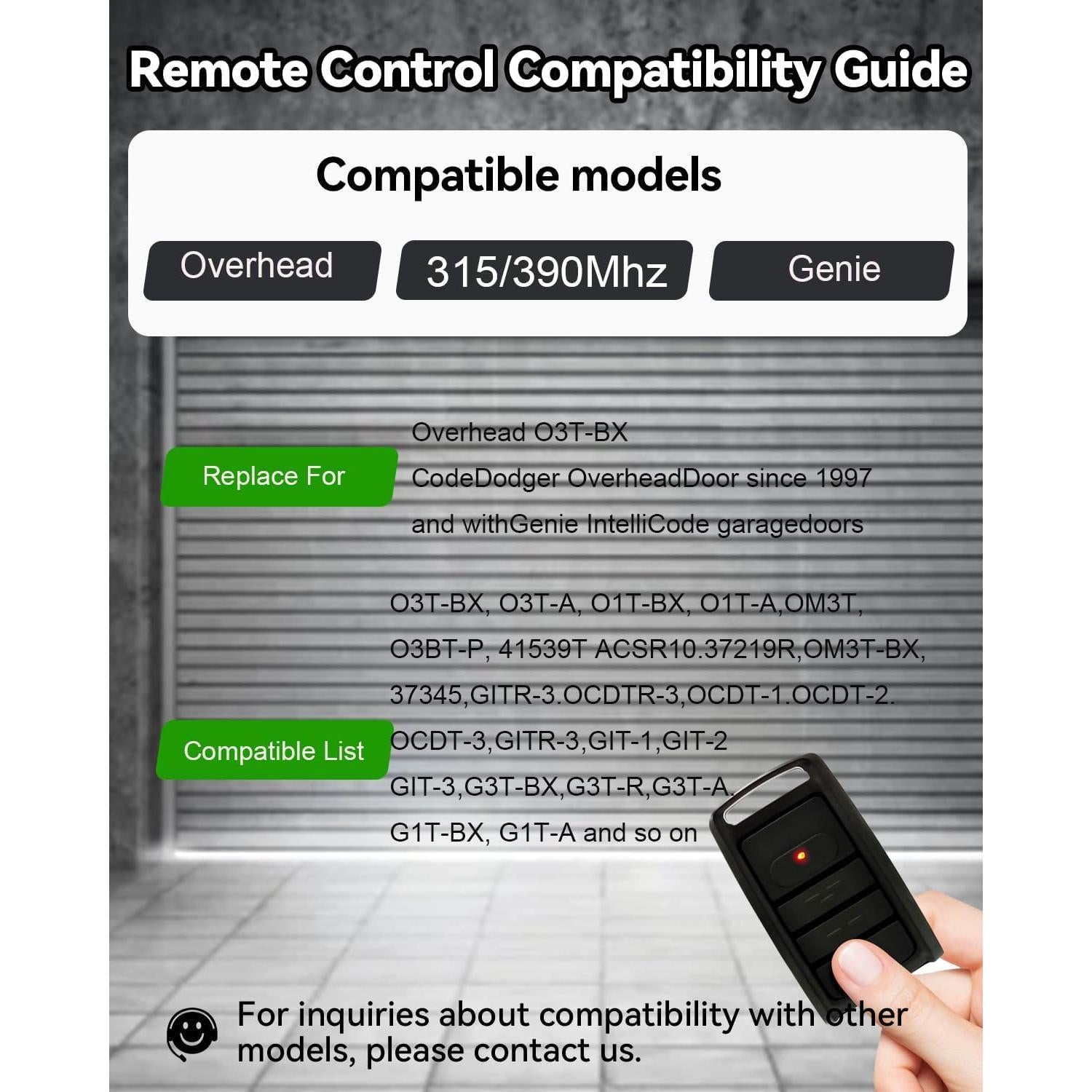 Control Remoto O3T-BX para Puerta de Garaje 315/390MHz