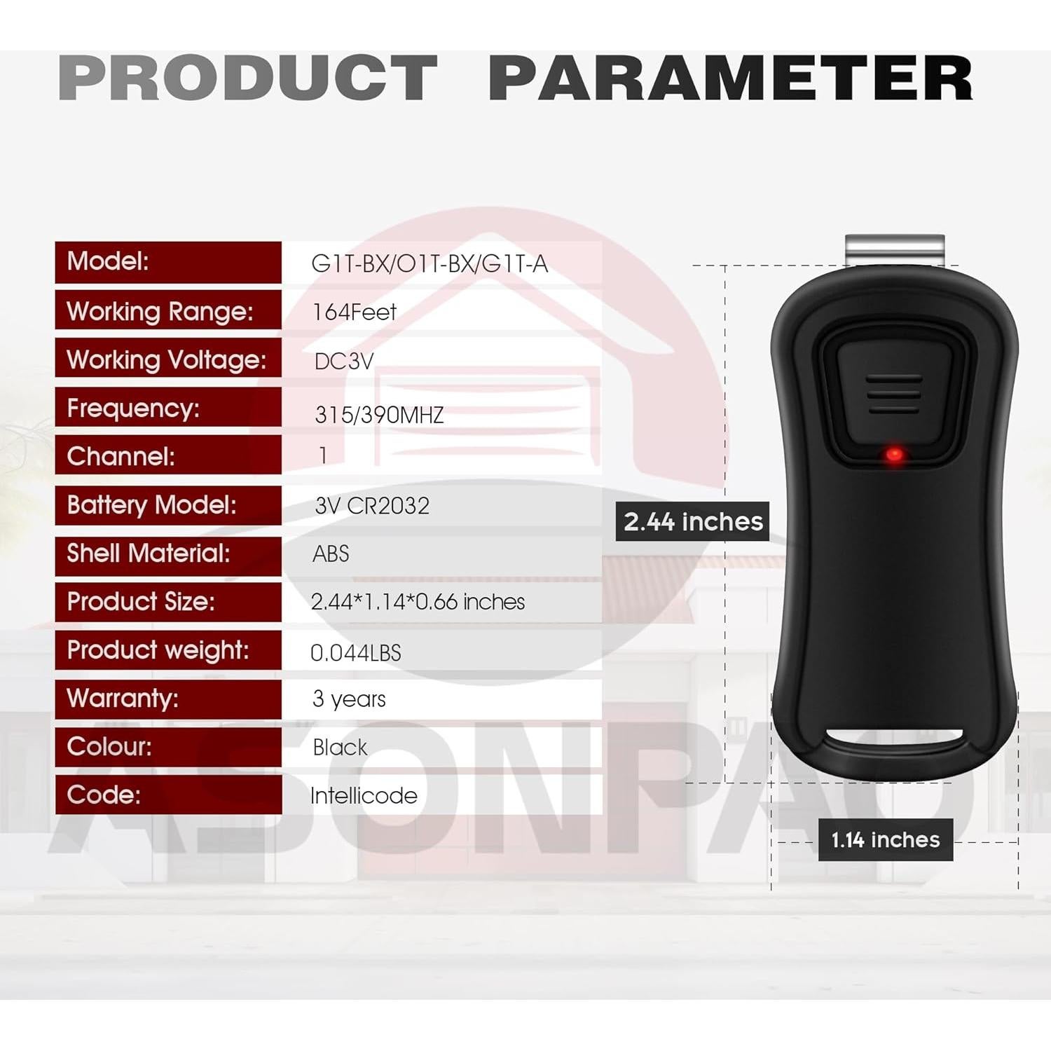 Control Remoto Genie G1T-BX/G1T-A para Puerta de Garaje