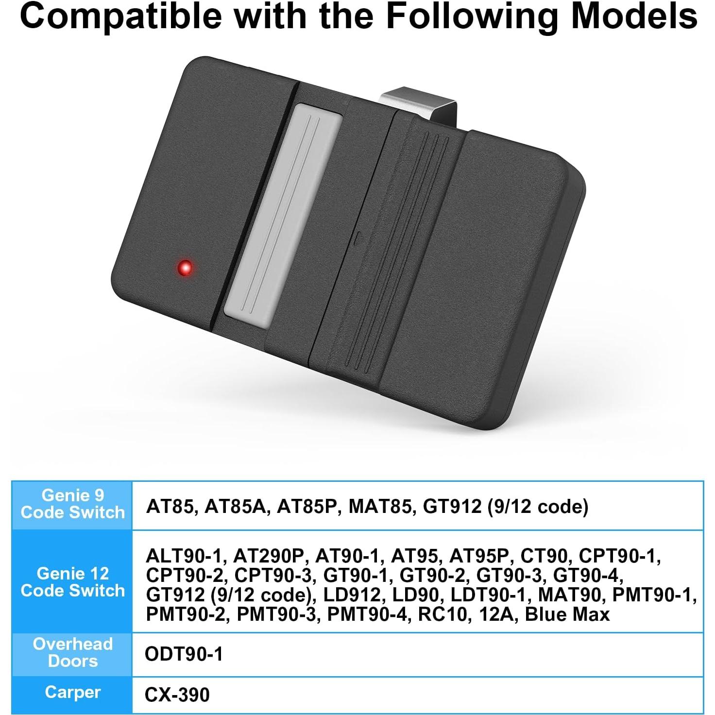 Control Remoto Genie 9/12 MHz para Puerta de Garaje - 2 Pcs