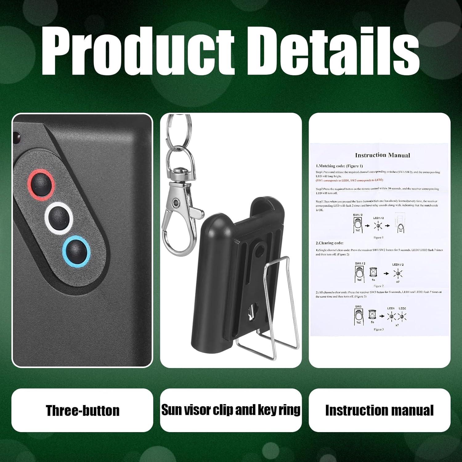 Control Remoto de Puerta de Garaje Kingdder 2 Pcs 3 Botones