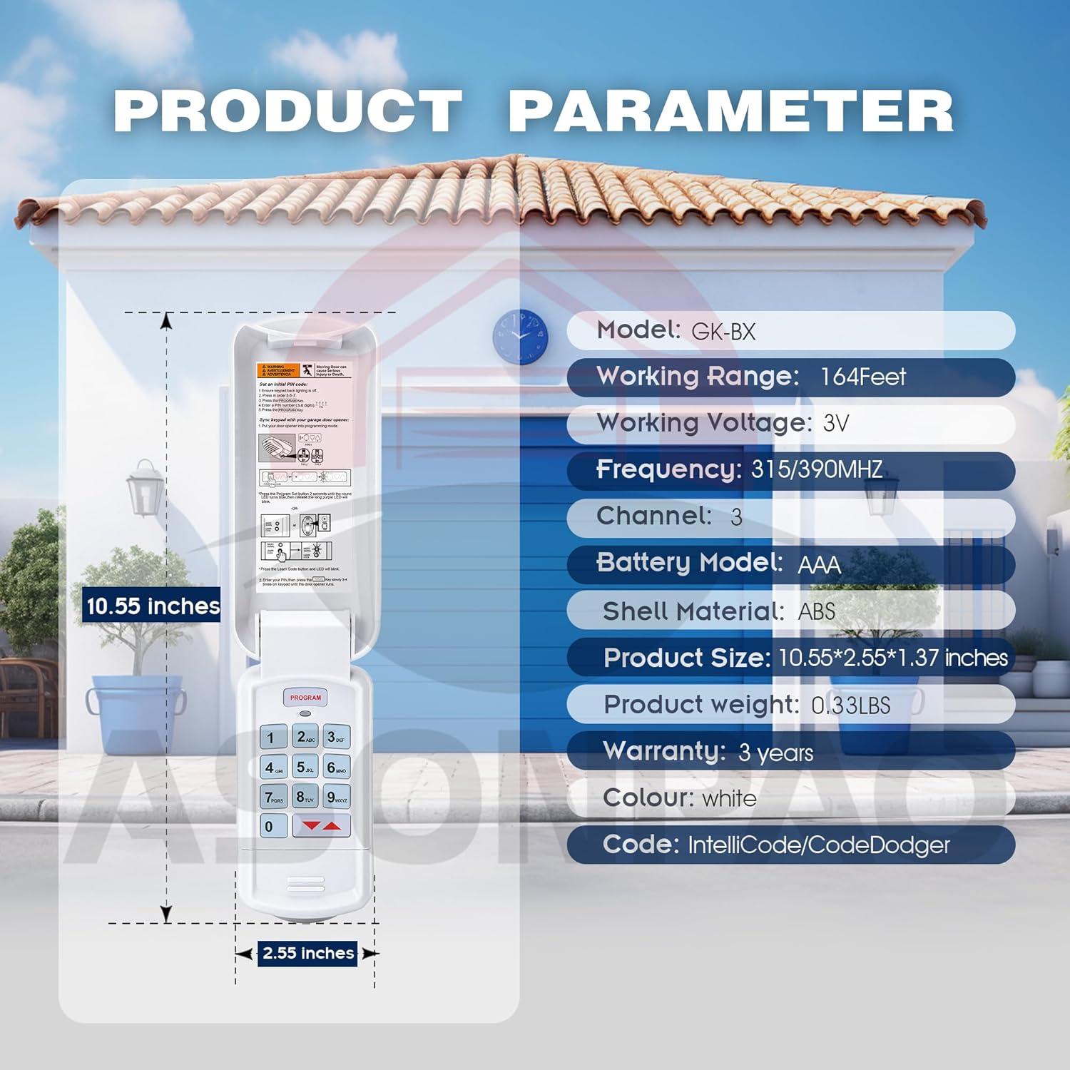 Teclado Inalámbrico Genie GK-BX para Abridor de Garaje 315/390MHz