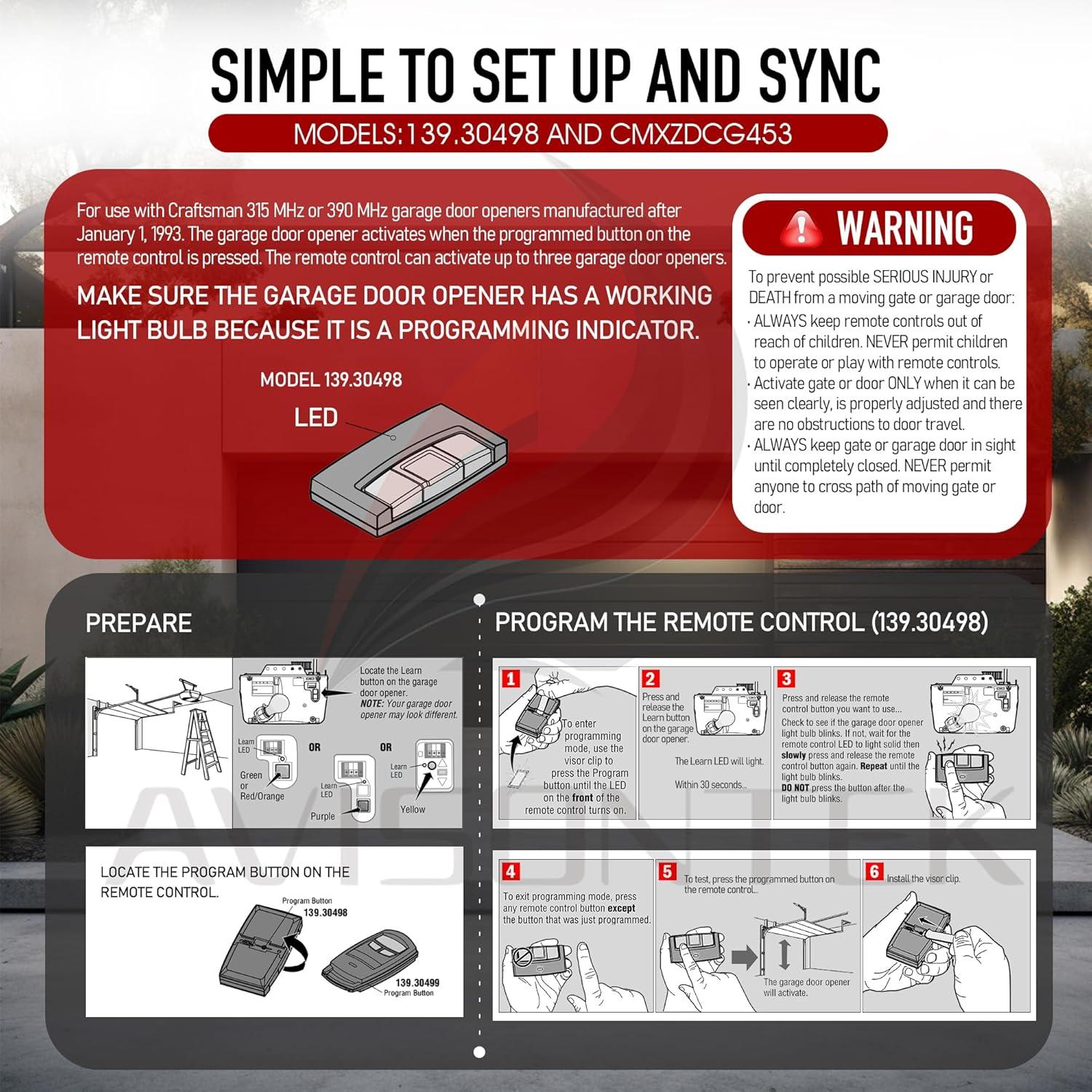 Control Remoto Universal Craftsman 139.30498 para Garaje