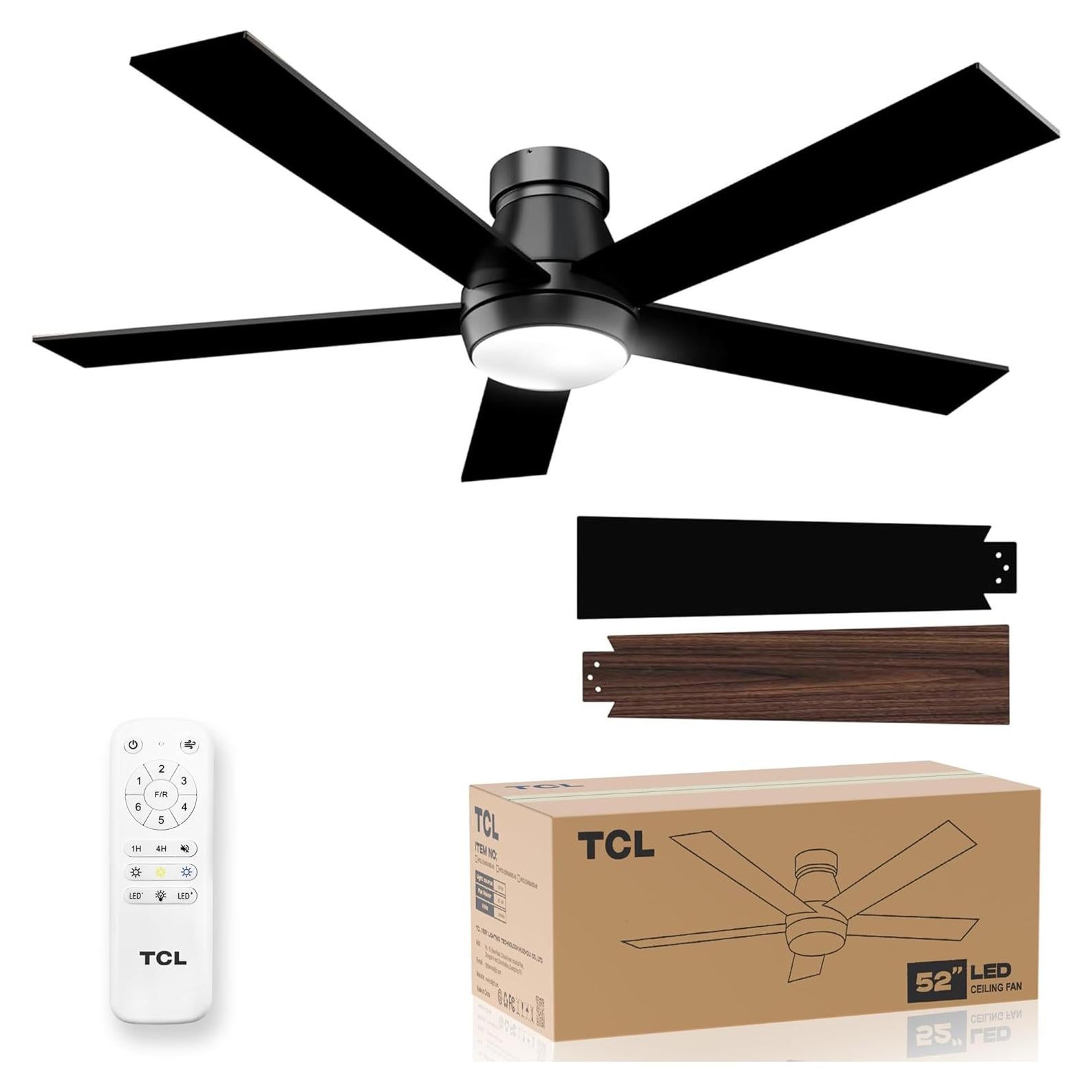 Ventilador de Techo TCL 132cm Negro con Luz LED y Control Remoto