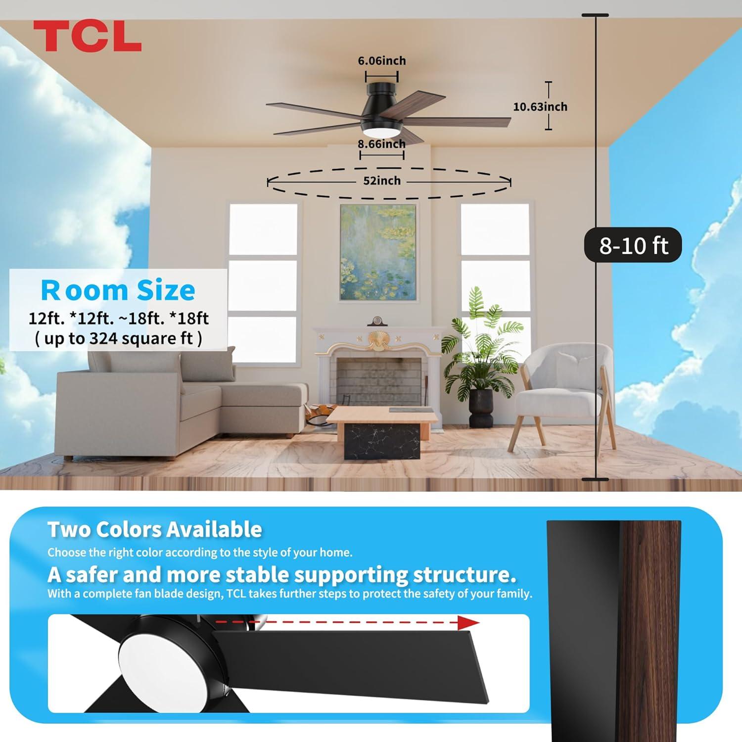 Ventilador de Techo TCL 132cm Negro con Luz LED y Control Remoto