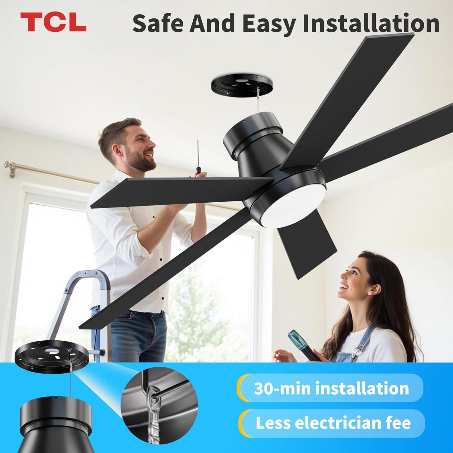 Ventilador de Techo TCL 132cm Negro con Luz LED y Control Remoto
