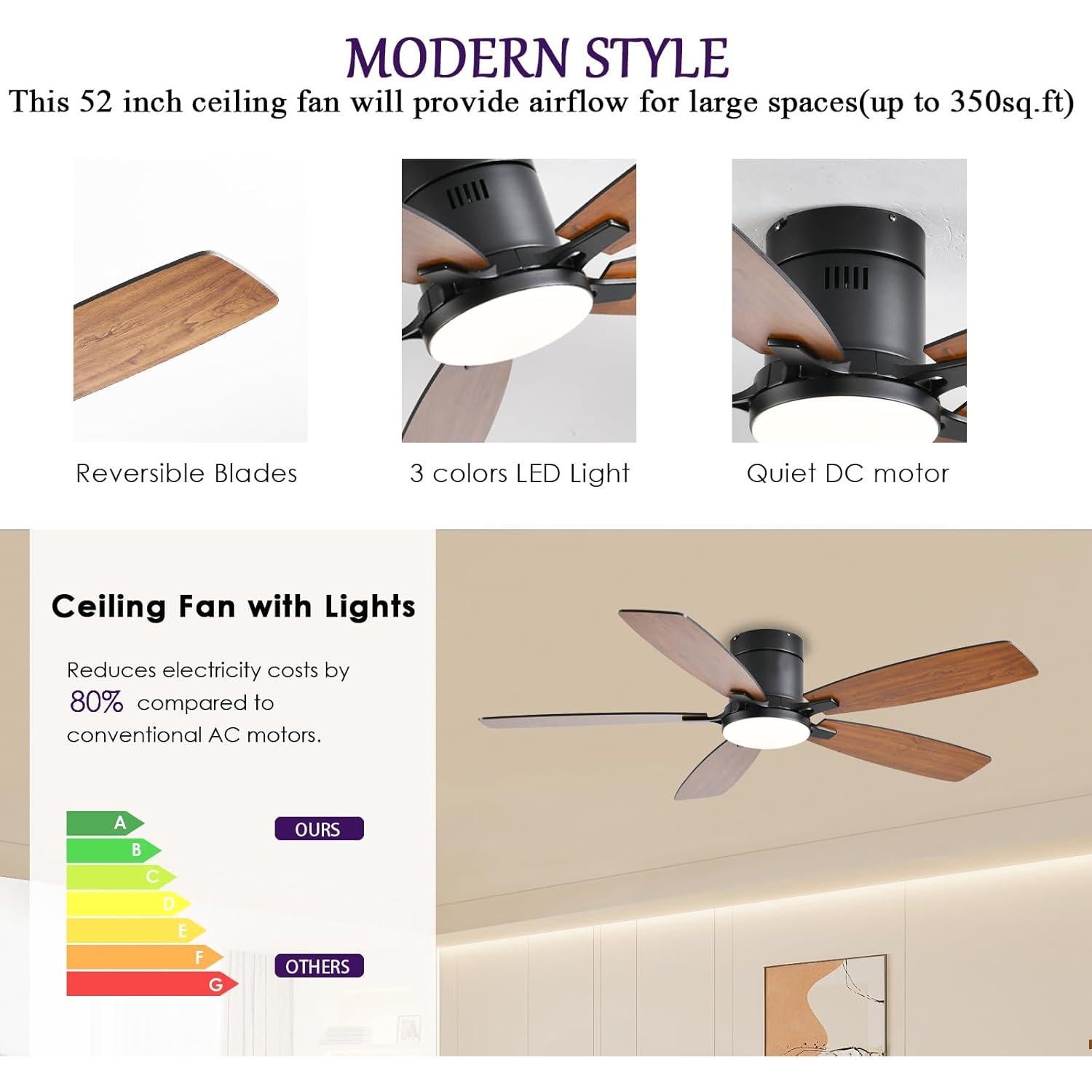 Ventilador de Techo FUMLTP 52" Marrón con Luz LED y Control Remoto