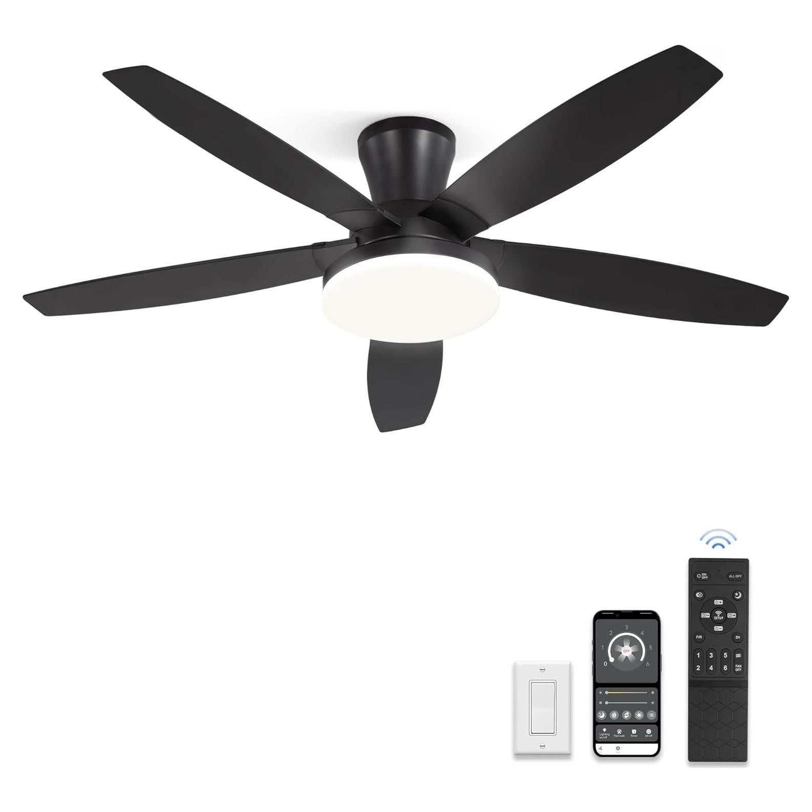 Ventilador de Techo ZMISHIBO 121.9cm Negro con Luz y Control Remoto