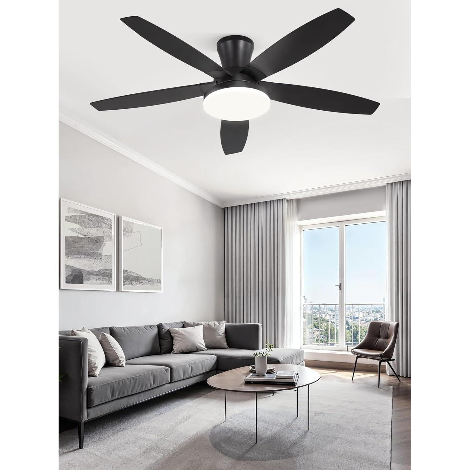 Ventilador de Techo ZMISHIBO 121.9cm Negro con Luz y Control Remoto